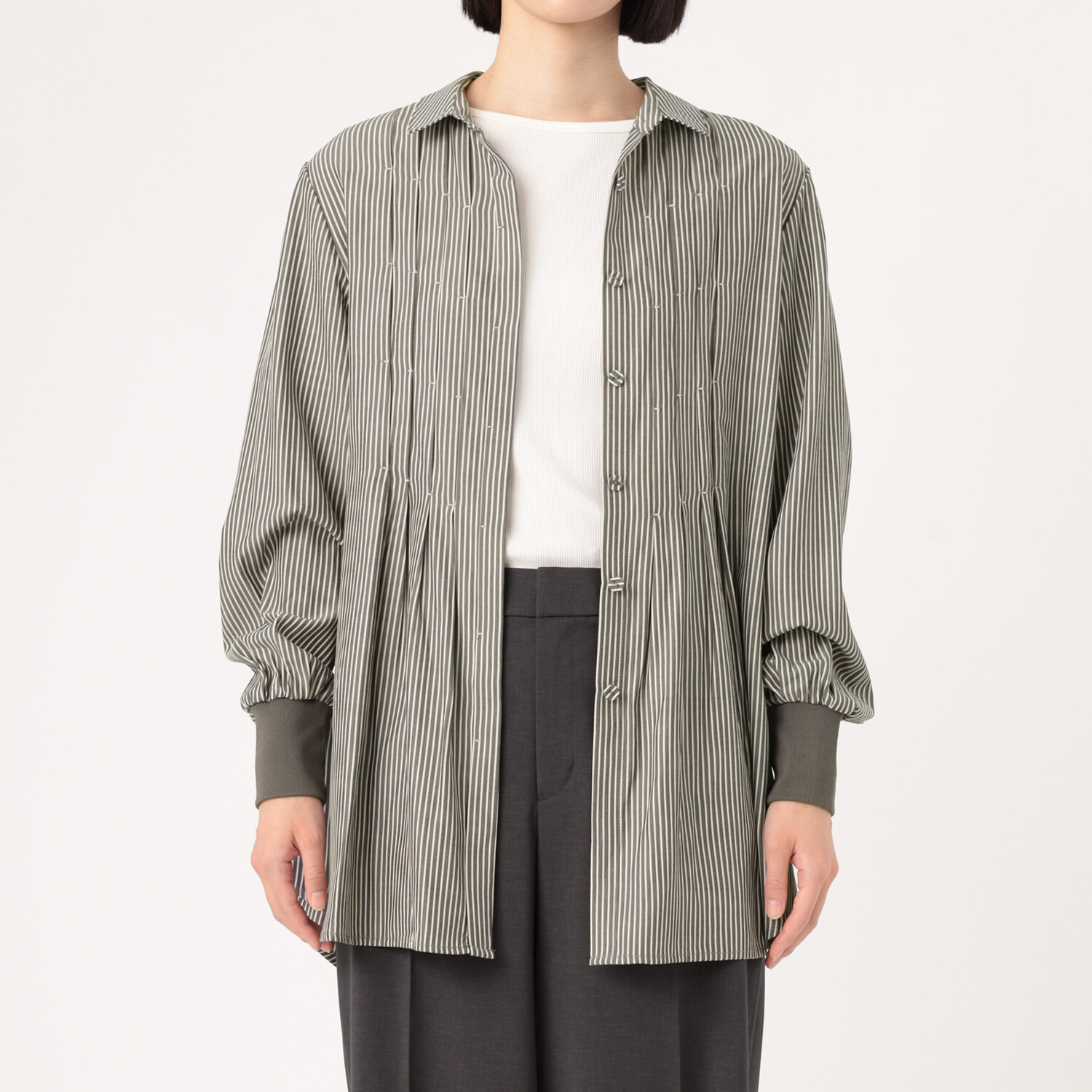 ダジュール タックデザイン ストライプブラウス