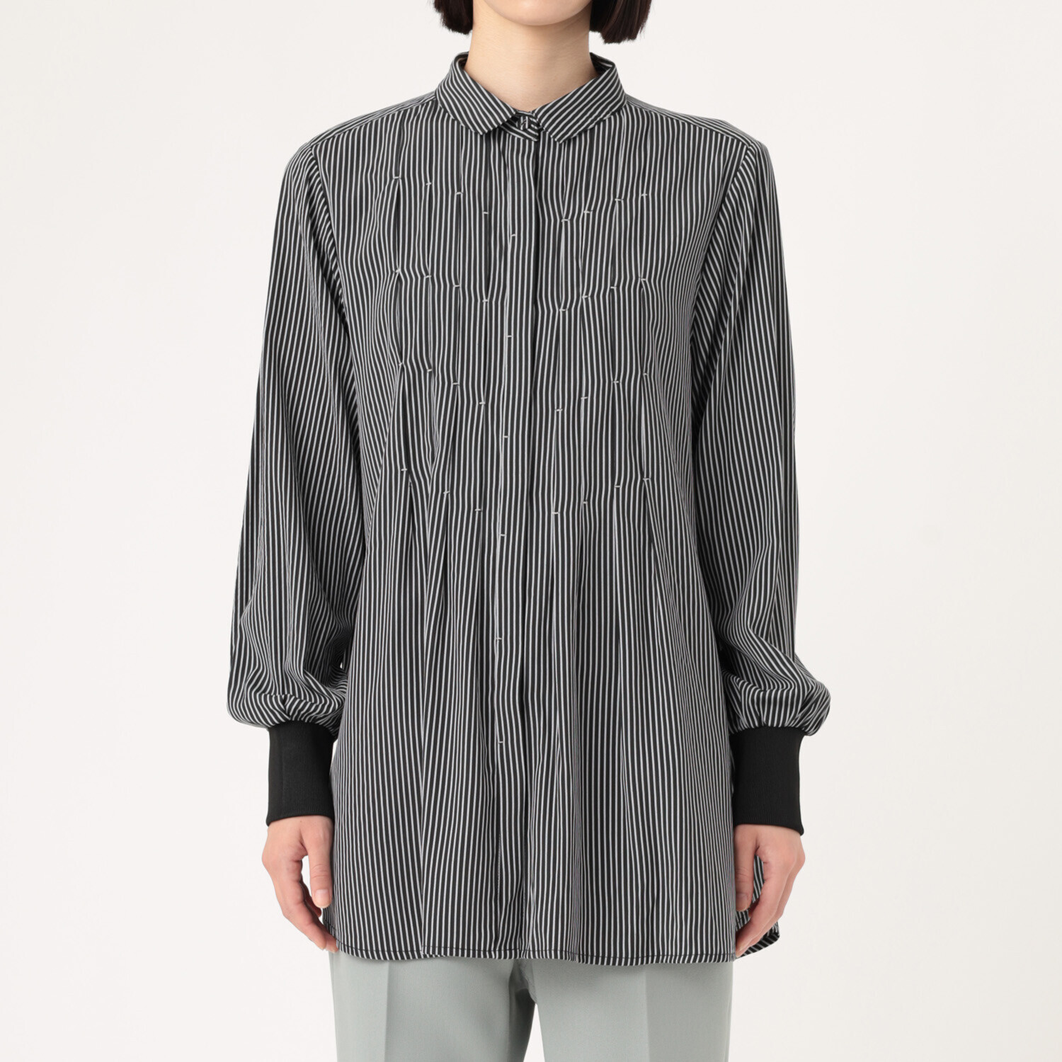 ダジュール タックデザイン ストライプブラウス