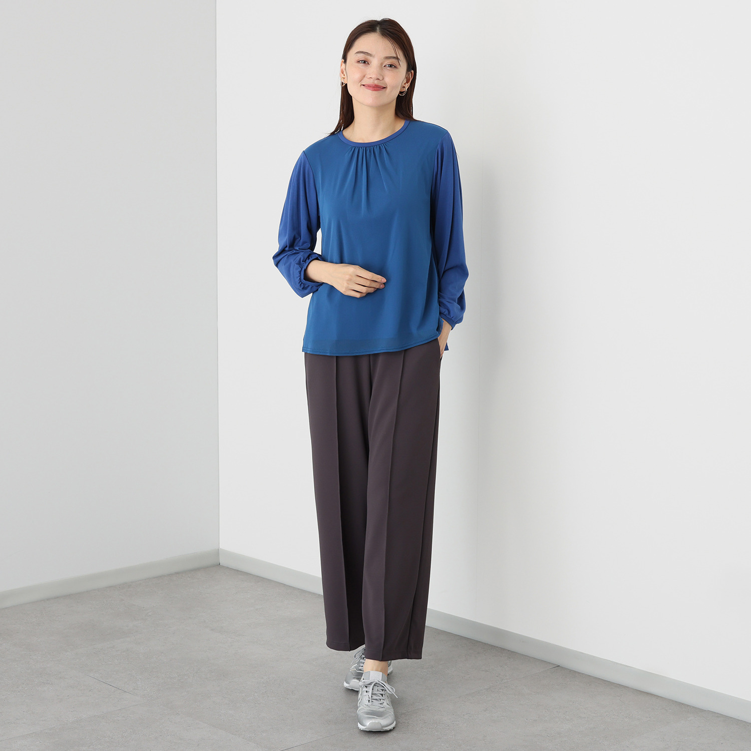 アンリック　オー　ブルー アクアスーティング ジョーゼット調ジャージー チュールアクセント セミワイドパンツ