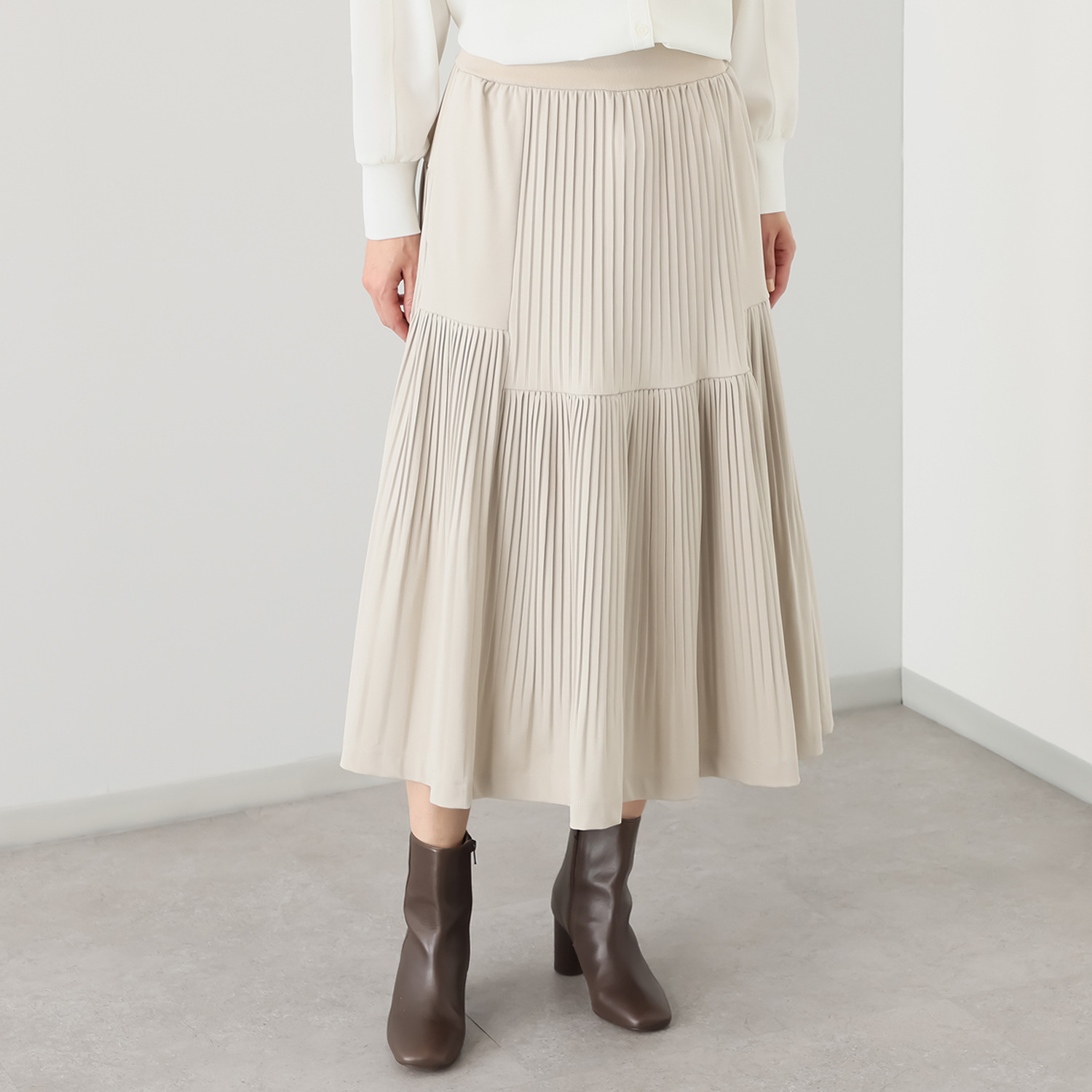 ヨーコモリモト プリーツ＆ティアード ２ウェイデザイン ロングスカート