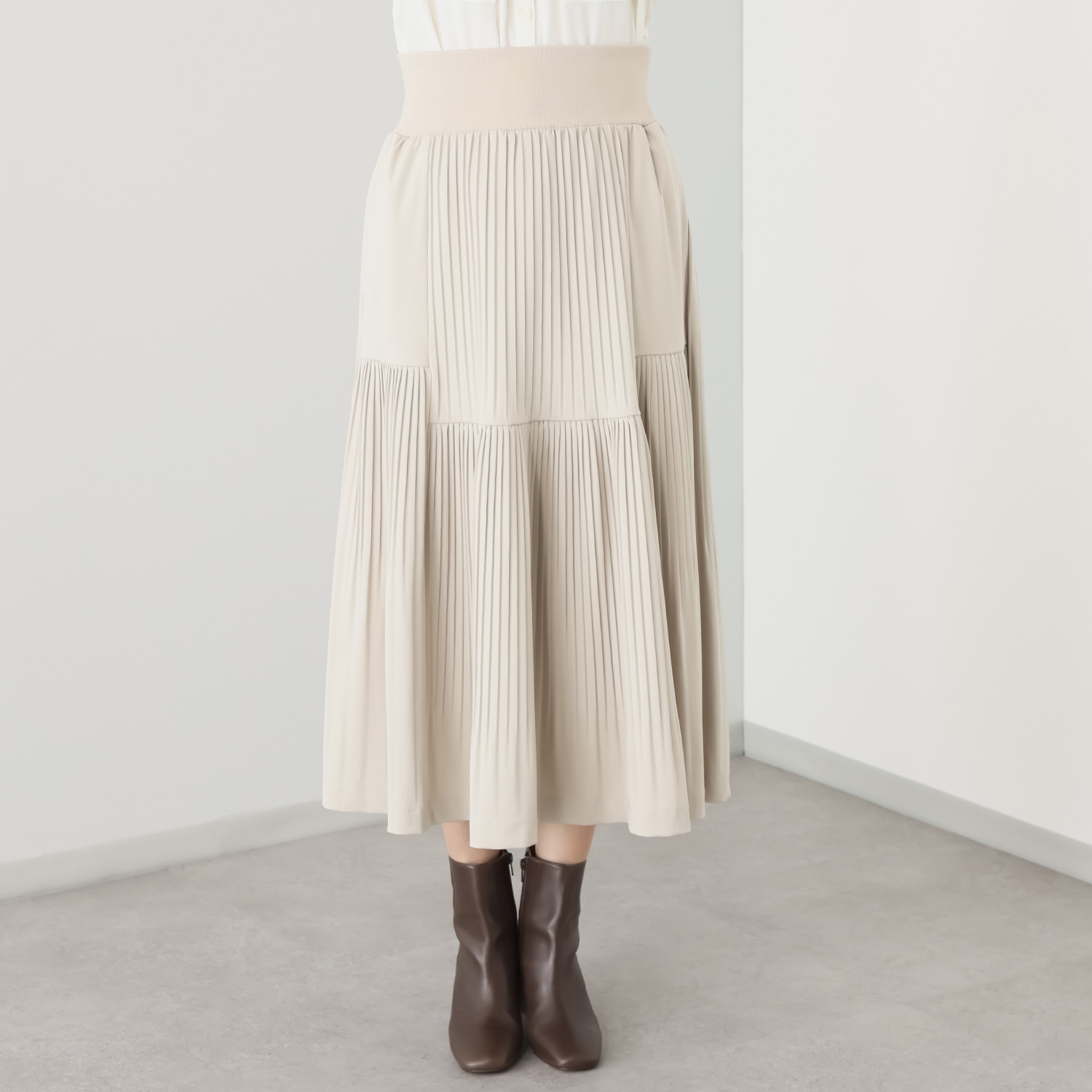 ヨーコモリモト プリーツ＆ティアード ２ウェイデザイン ロングスカート