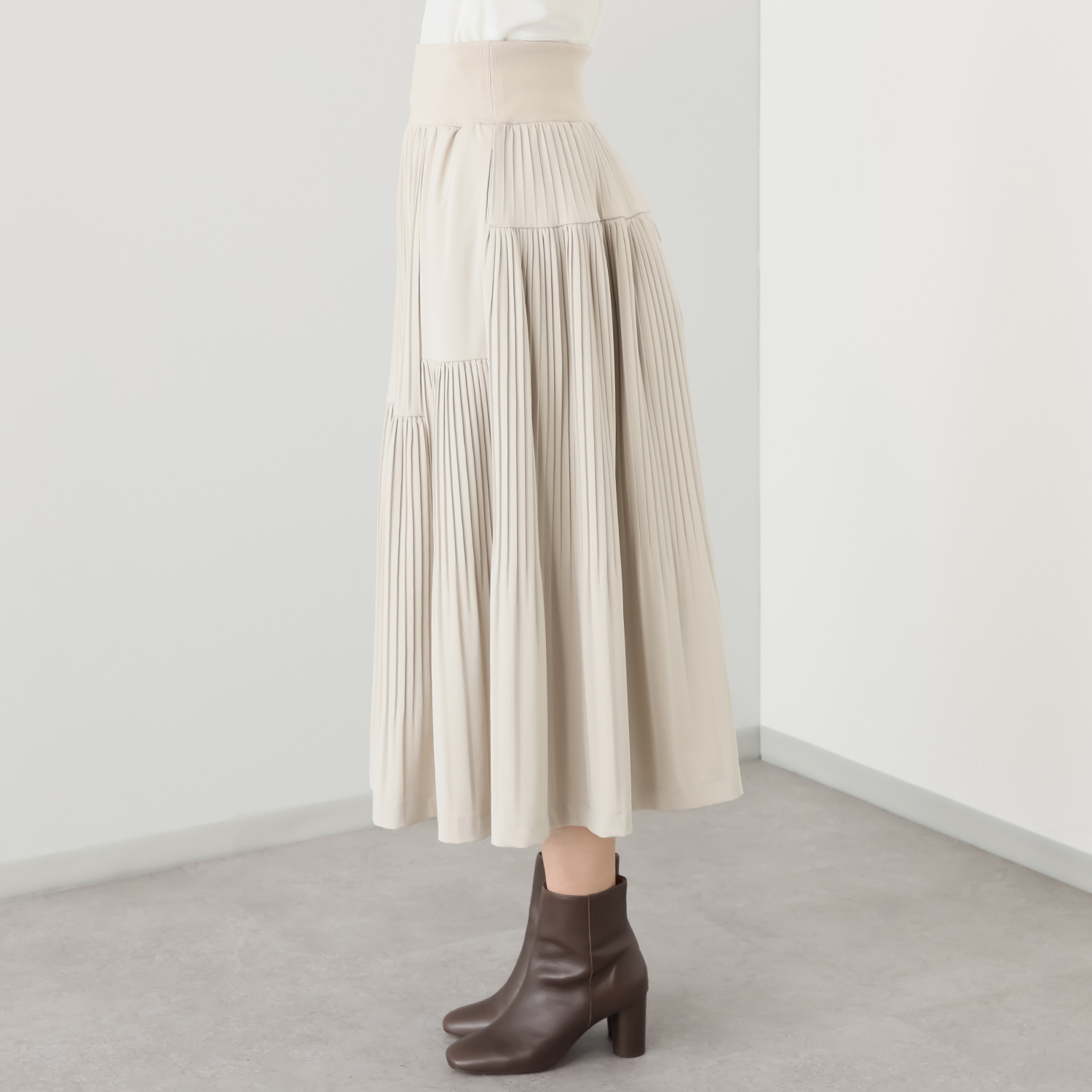 ヨーコモリモト プリーツ＆ティアード ２ウェイデザイン ロングスカート