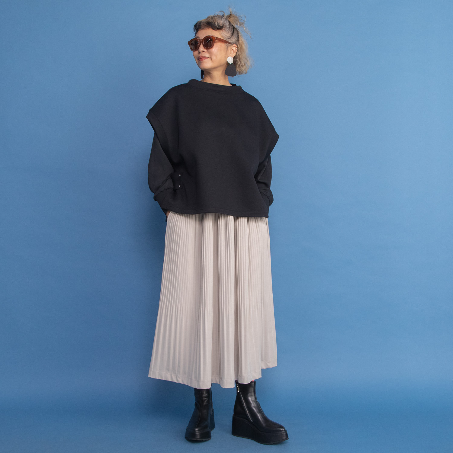 ヨーコモリモト プリーツ＆ティアード ２ウェイデザイン ロングスカート