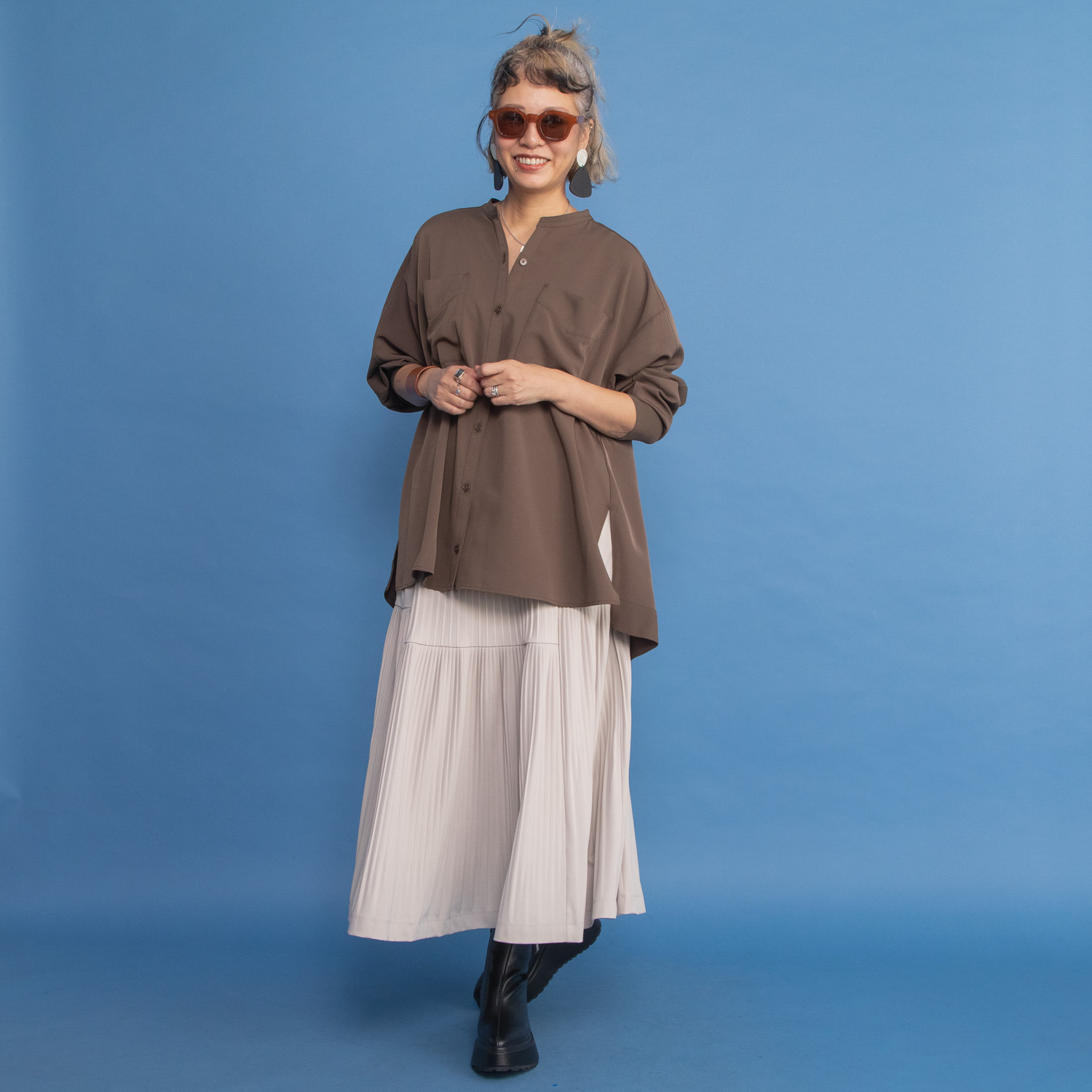 ヨーコモリモト プリーツ＆ティアード ２ウェイデザイン ロングスカート