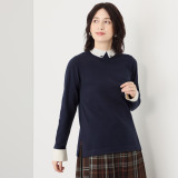 バーチ　ドゥエ 快適着心地！ トロンプルイユ スタンドボタンダウン風 ニットプルオーバー