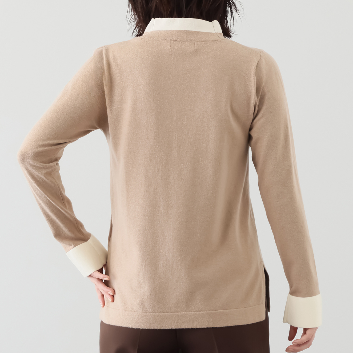 バーチ　ドゥエ 快適着心地！ トロンプルイユ スタンドボタンダウン風 ニットプルオーバー