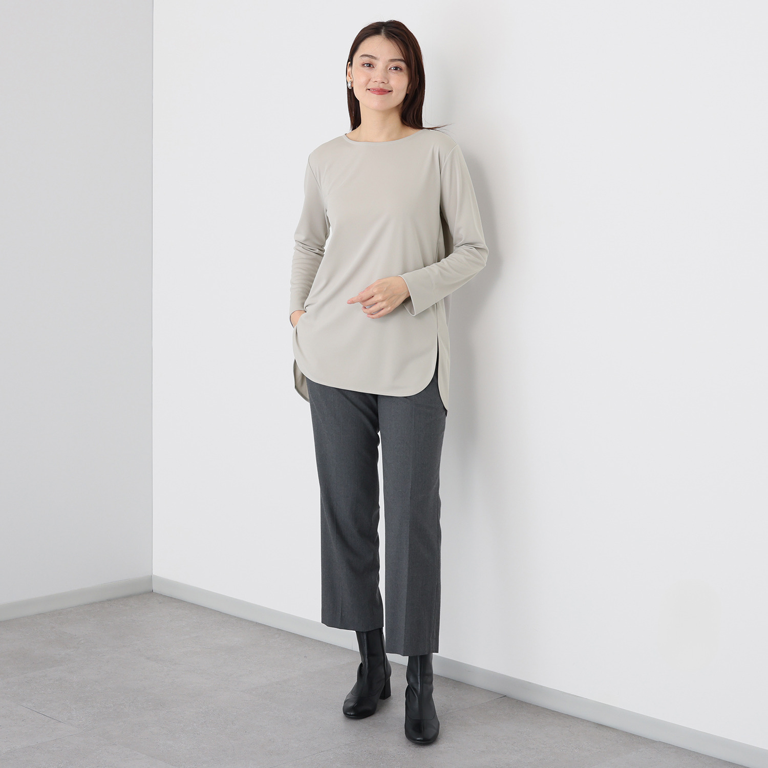 バーチ　ドゥエ 快適着心地！ シャツテール ダブルジャージー プルオーバー