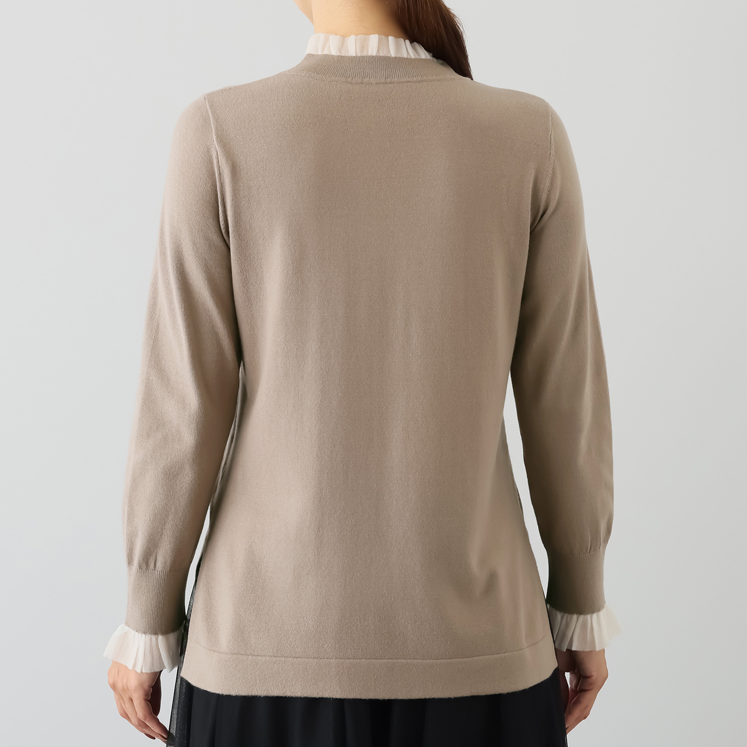 マイジュジュ 一枚で決まる！ オーガンジーニットフリル 配色アクセント ニットプルオーバー