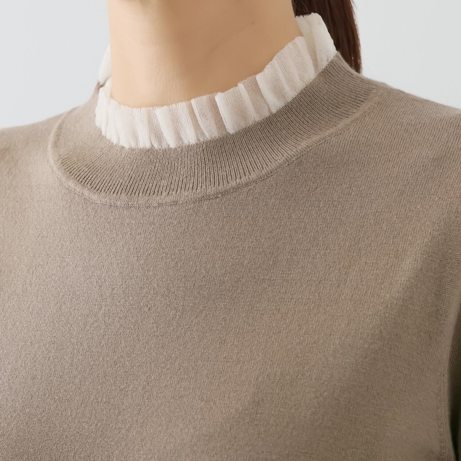 マイジュジュ 一枚で決まる！ オーガンジーニットフリル 配色アクセント ニットプルオーバー