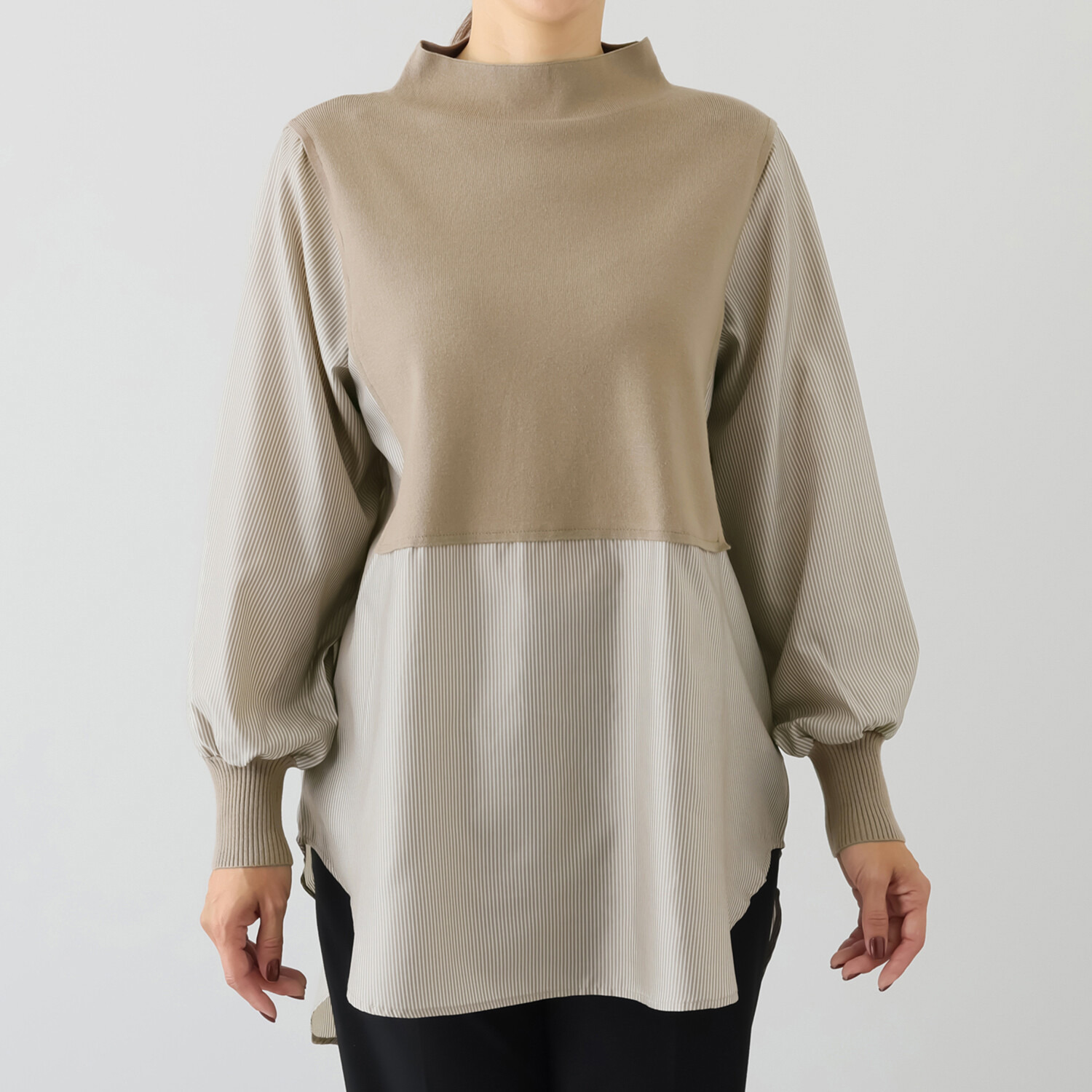 マイジュジュ 一枚で決まる！ ニットジレ レイヤード風 ストライプチュニック