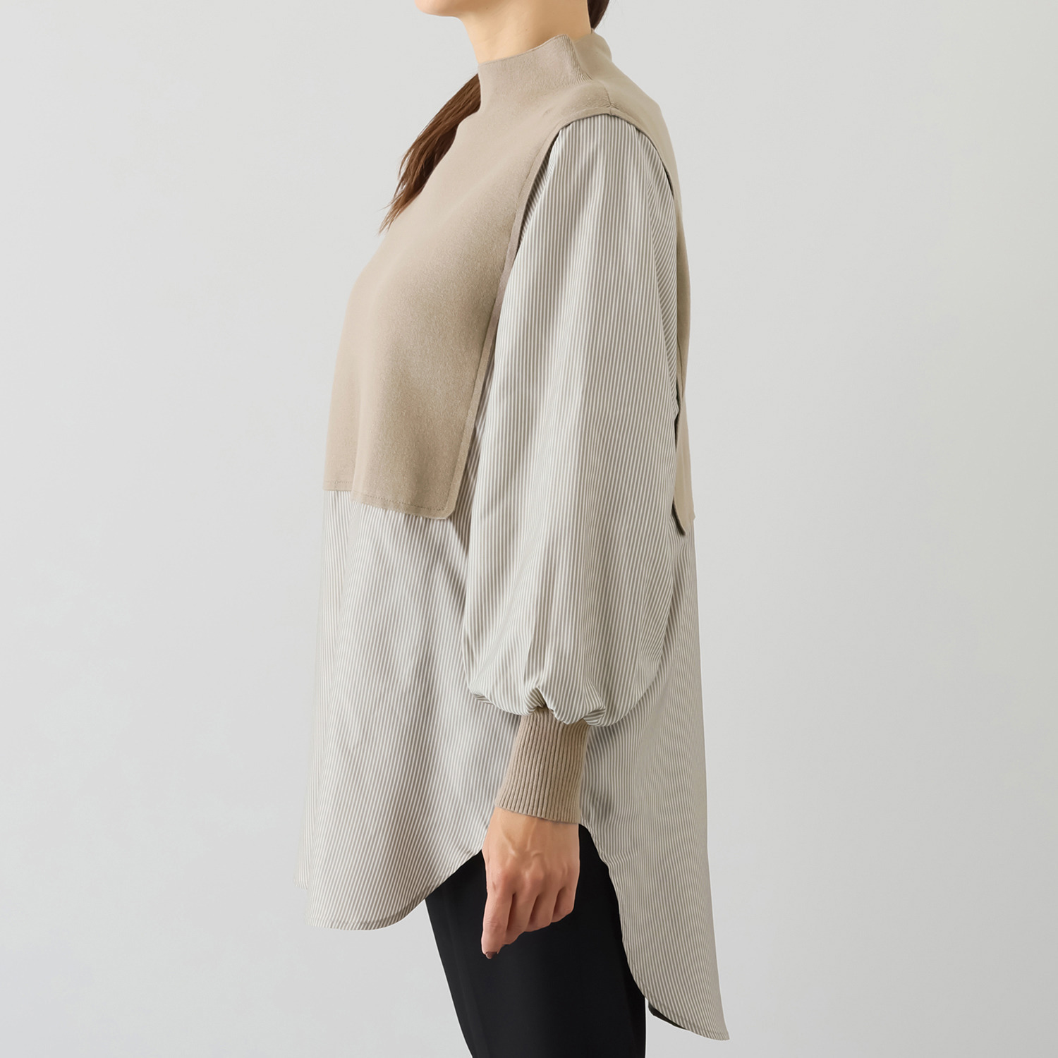 マイジュジュ 一枚で決まる！ ニットジレ レイヤード風 ストライプチュニック