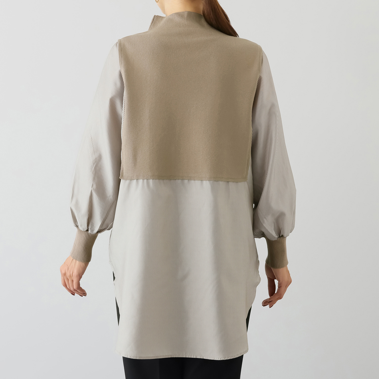 マイジュジュ 一枚で決まる！ ニットジレ レイヤード風 ストライプチュニック