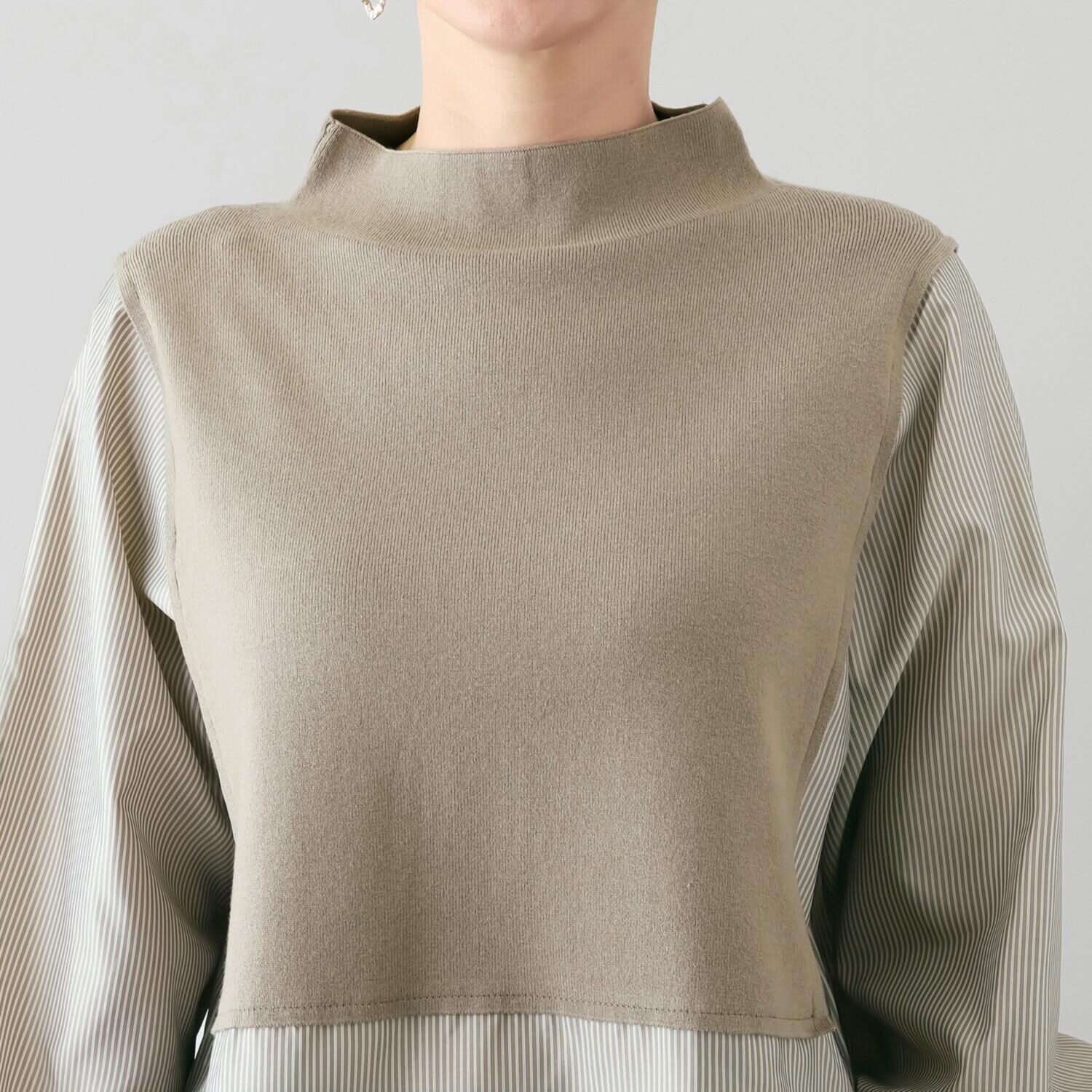 マイジュジュ 一枚で決まる！ ニットジレ レイヤード風 ストライプチュニック