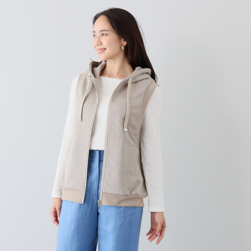 アンリック オー ブルー ラメ裏毛 コートインにも使える フーディージレ アンリック オー ブルー ラメ裏毛 コートインにも使える フーディージレ