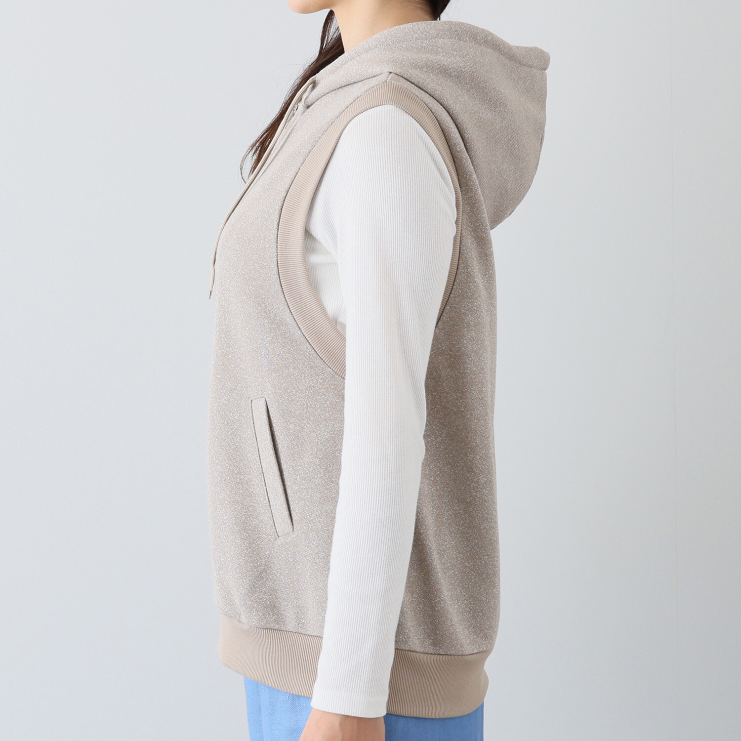 アンリック　オー　ブルー ラメ裏毛 コートインにも使える フーディージレ