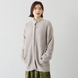 トマケトマ シャギーラメ スタンドカラー ニットコーディガン