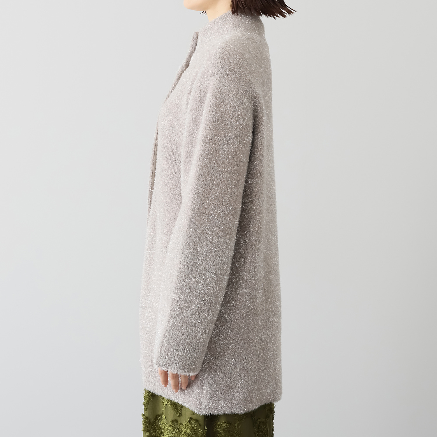 トマケトマ シャギーラメ スタンドカラー ニットコーディガン