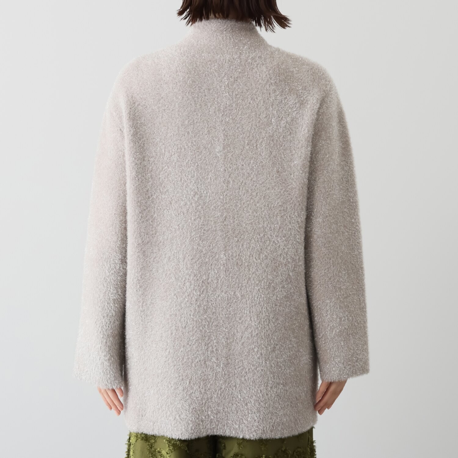 トマケトマ シャギーラメ スタンドカラー ニットコーディガン