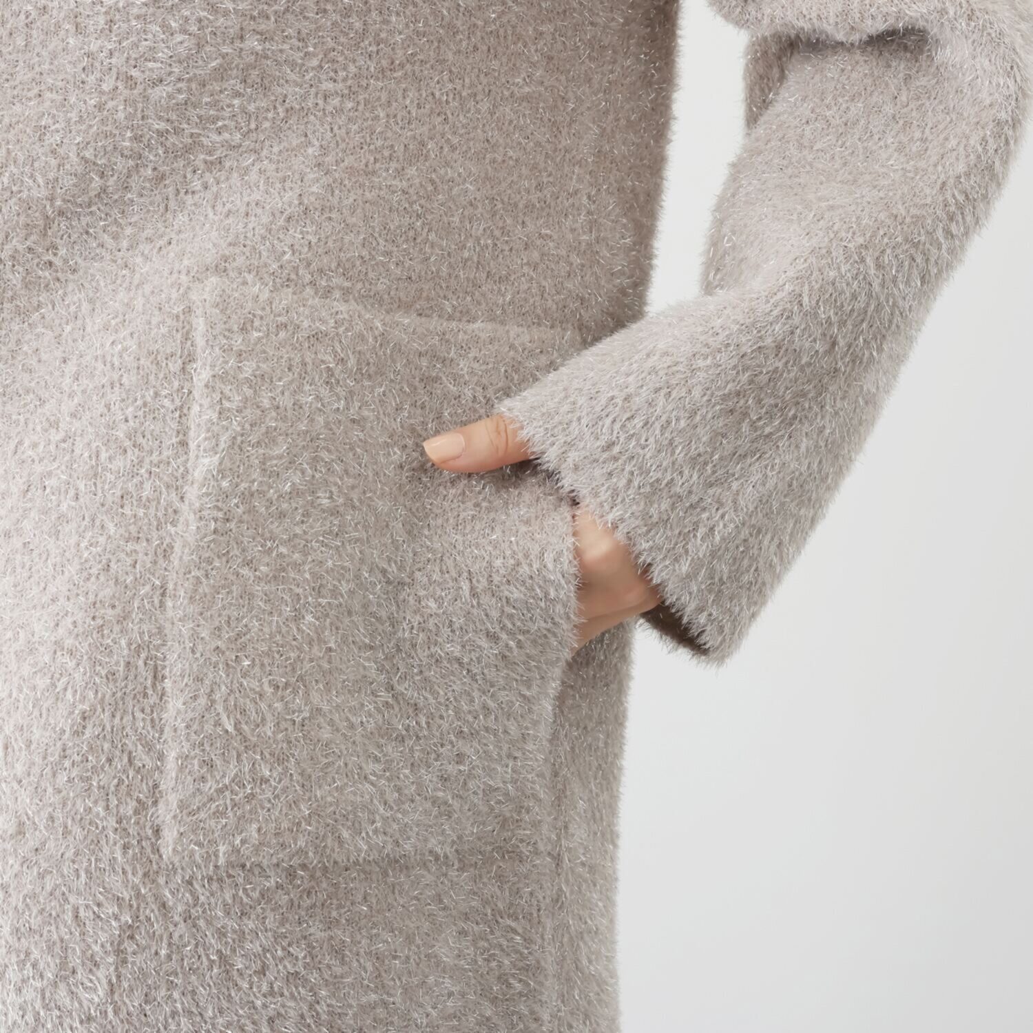 トマケトマ シャギーラメ スタンドカラー ニットコーディガン