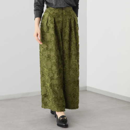 トマケトマ ジャガード ウエストサテン切替 タックワイドパンツ トマケトマ ジャガード ウエストサテン切替 タックワイドパンツ