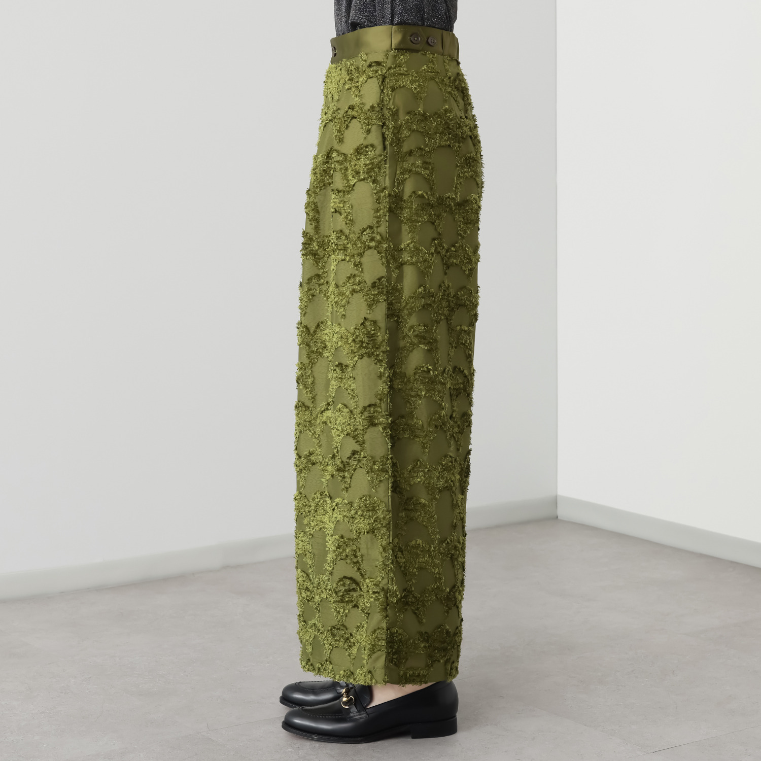 トマケトマ ジャガード ウエストサテン切替 タックワイドパンツ