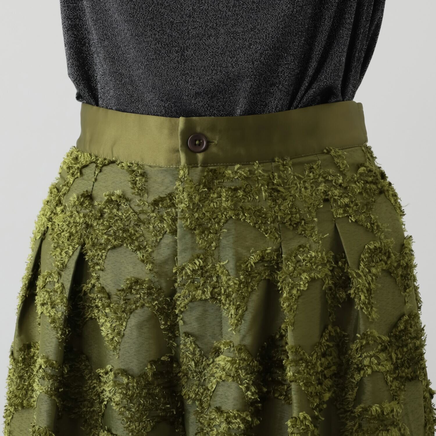 トマケトマ ジャガード ウエストサテン切替 タックワイドパンツ