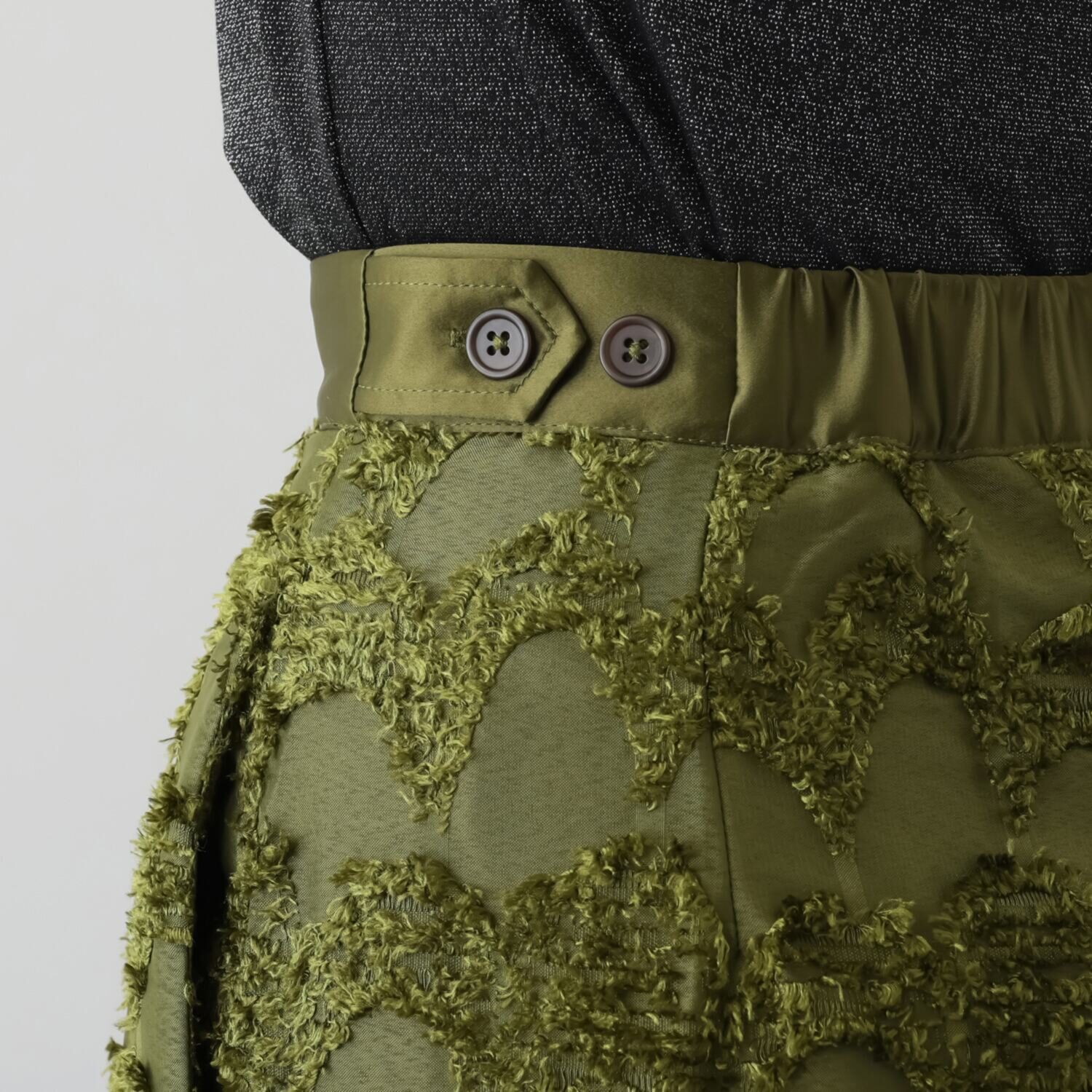 トマケトマ ジャガード ウエストサテン切替 タックワイドパンツ