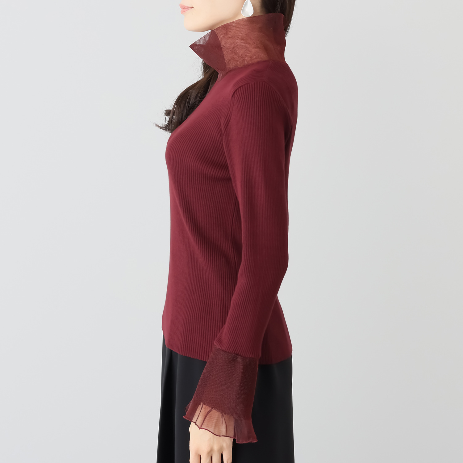 ミューリエ レディな華やぎを日常に シアーベルスリーブ ニットプルオーバー