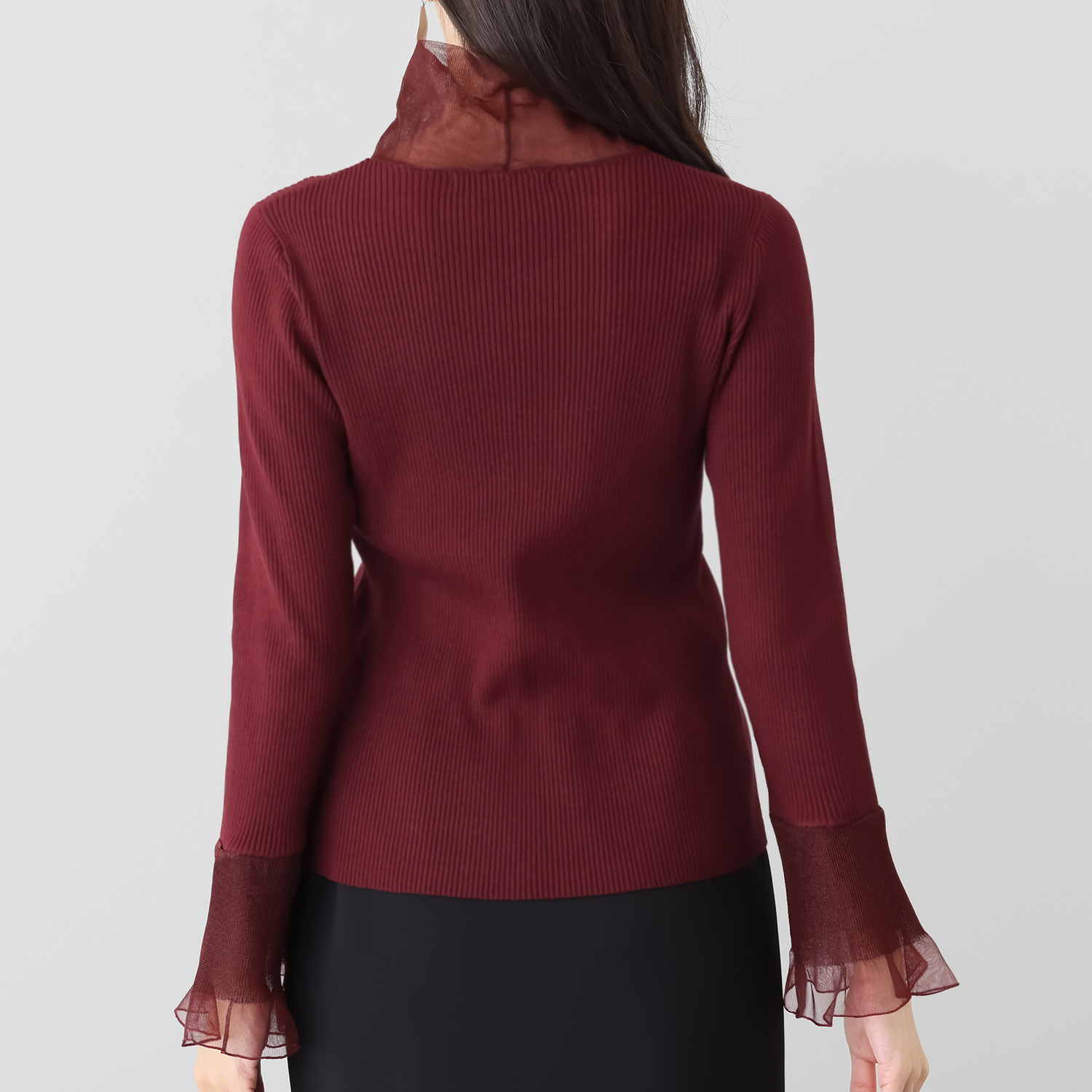 ミューリエ レディな華やぎを日常に シアーベルスリーブ ニットプルオーバー