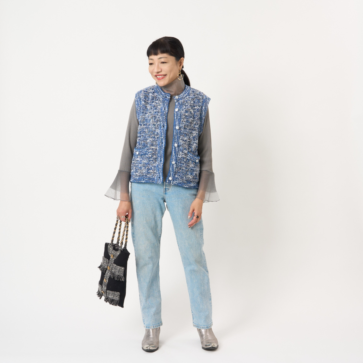 ミューリエ レディな華やぎを日常に シアーベルスリーブ ニットプルオーバー