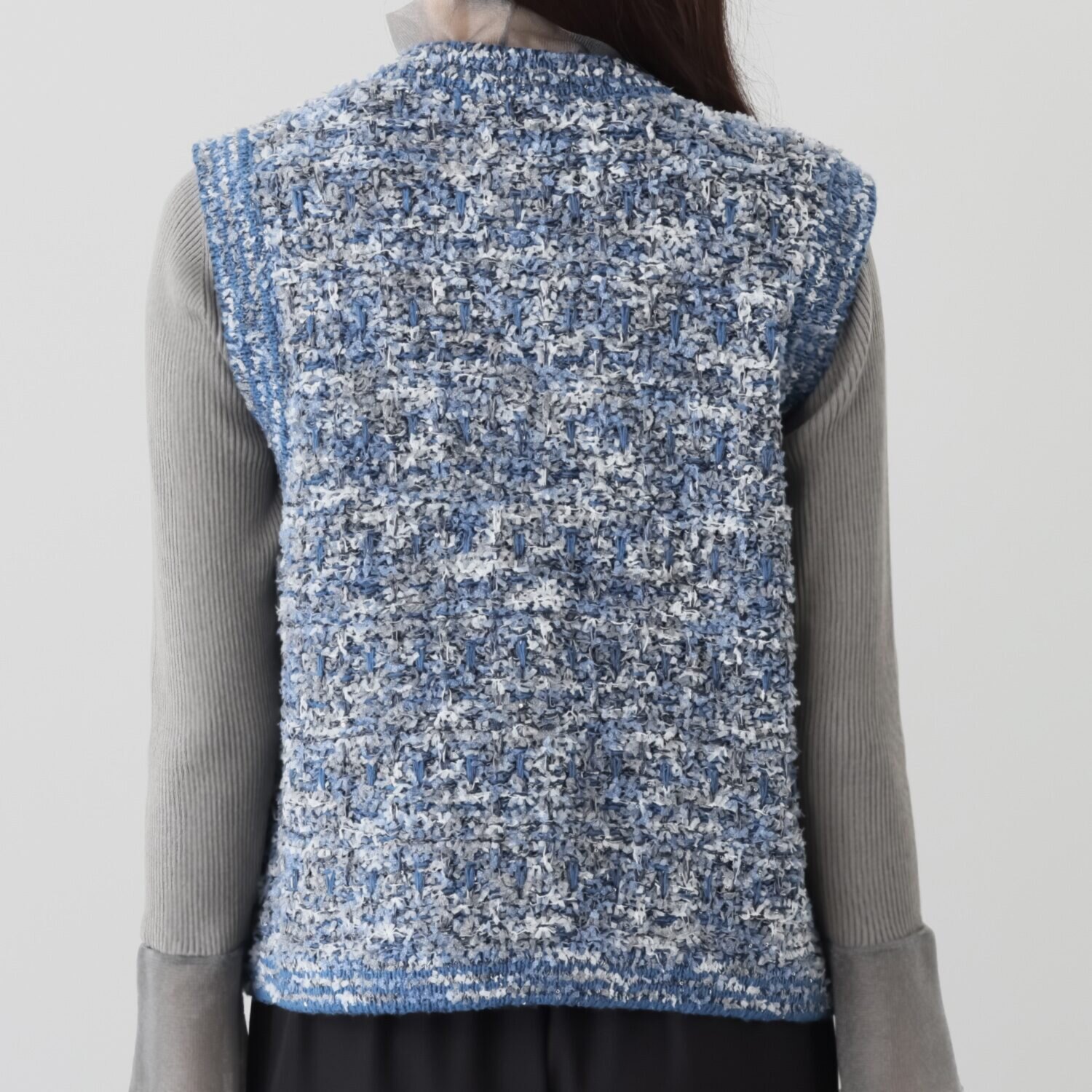 ミューリエ レトロで新しい ツイード見えニットジレ