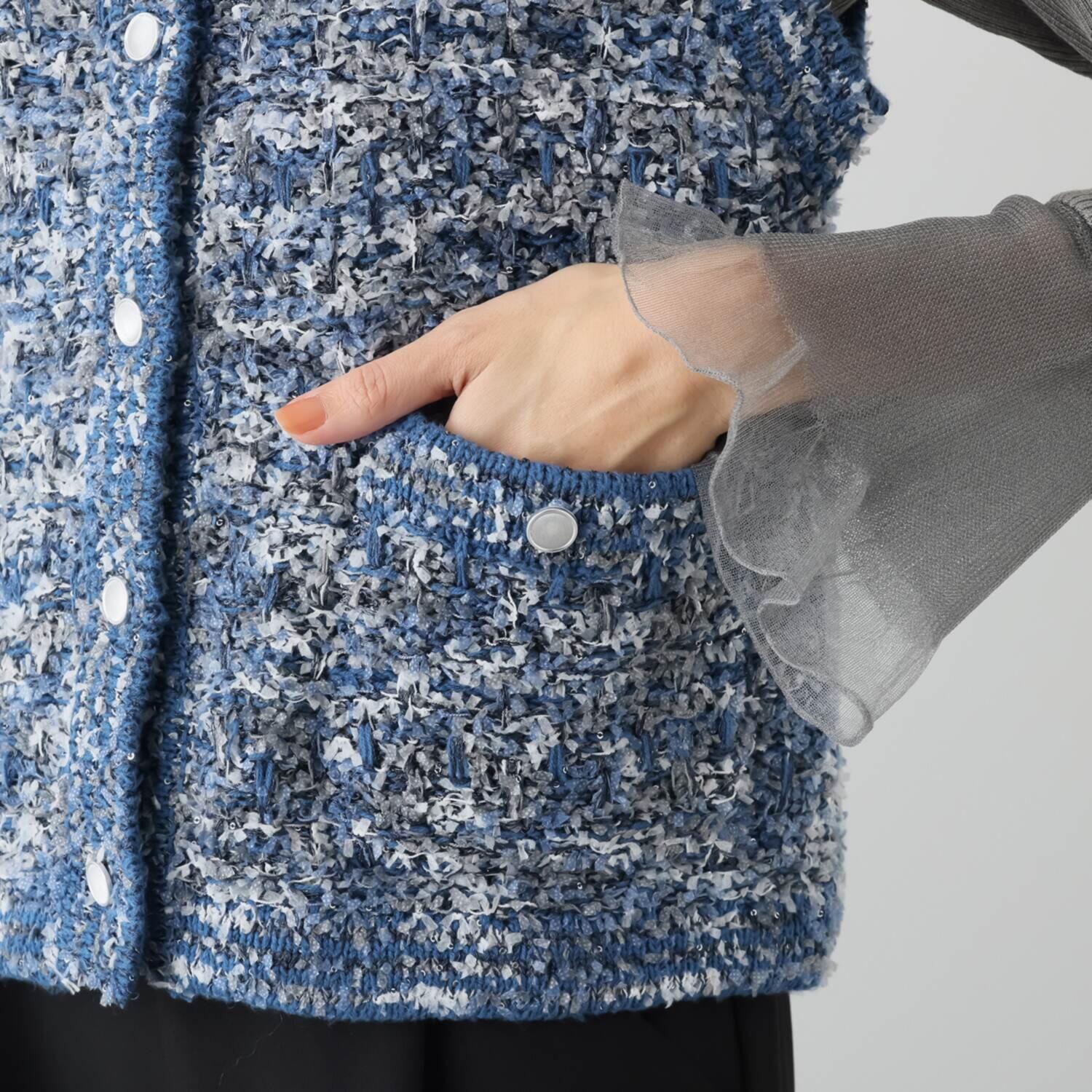 ミューリエ レトロで新しい ツイード見えニットジレ