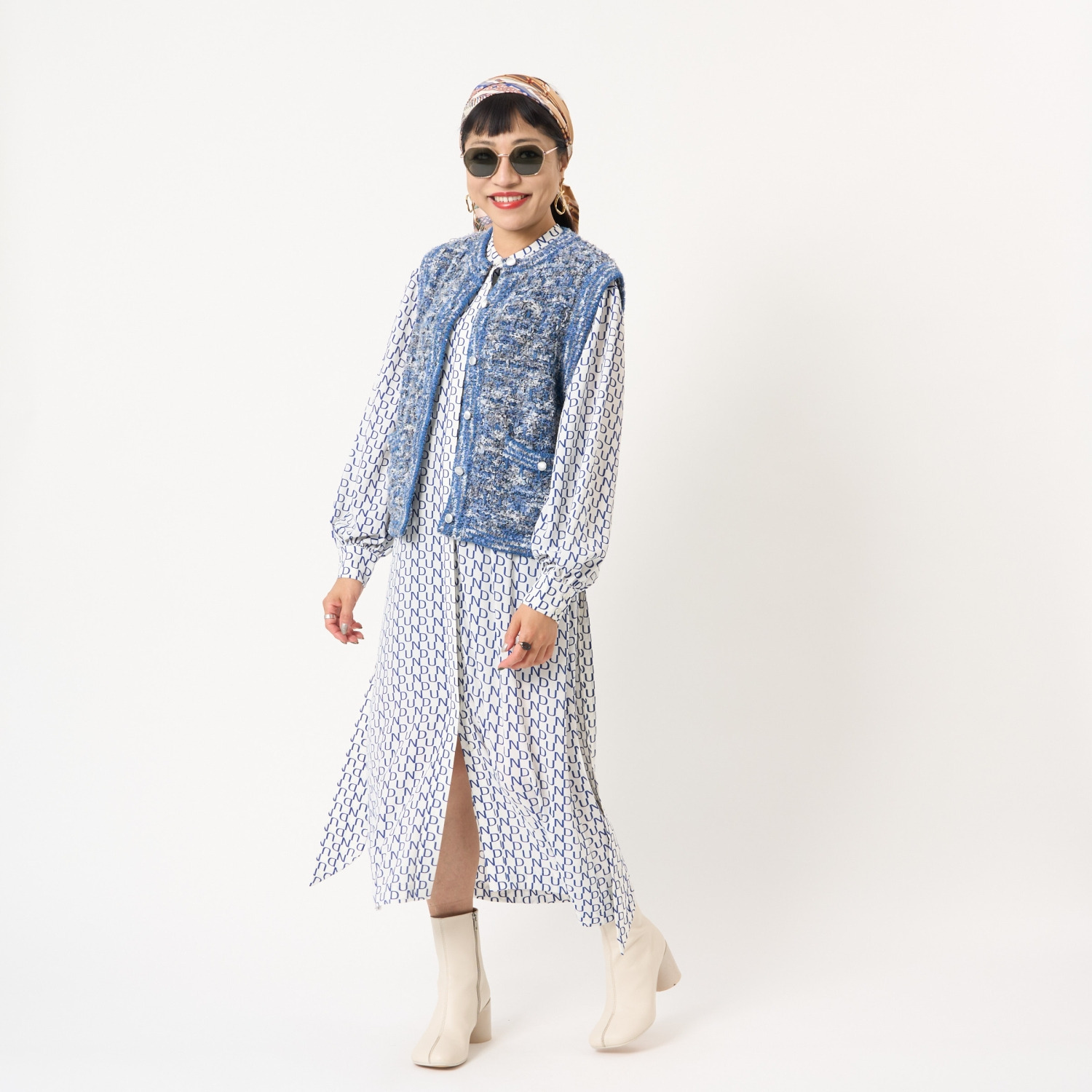 ミューリエ レトロで新しい ツイード見えニットジレ