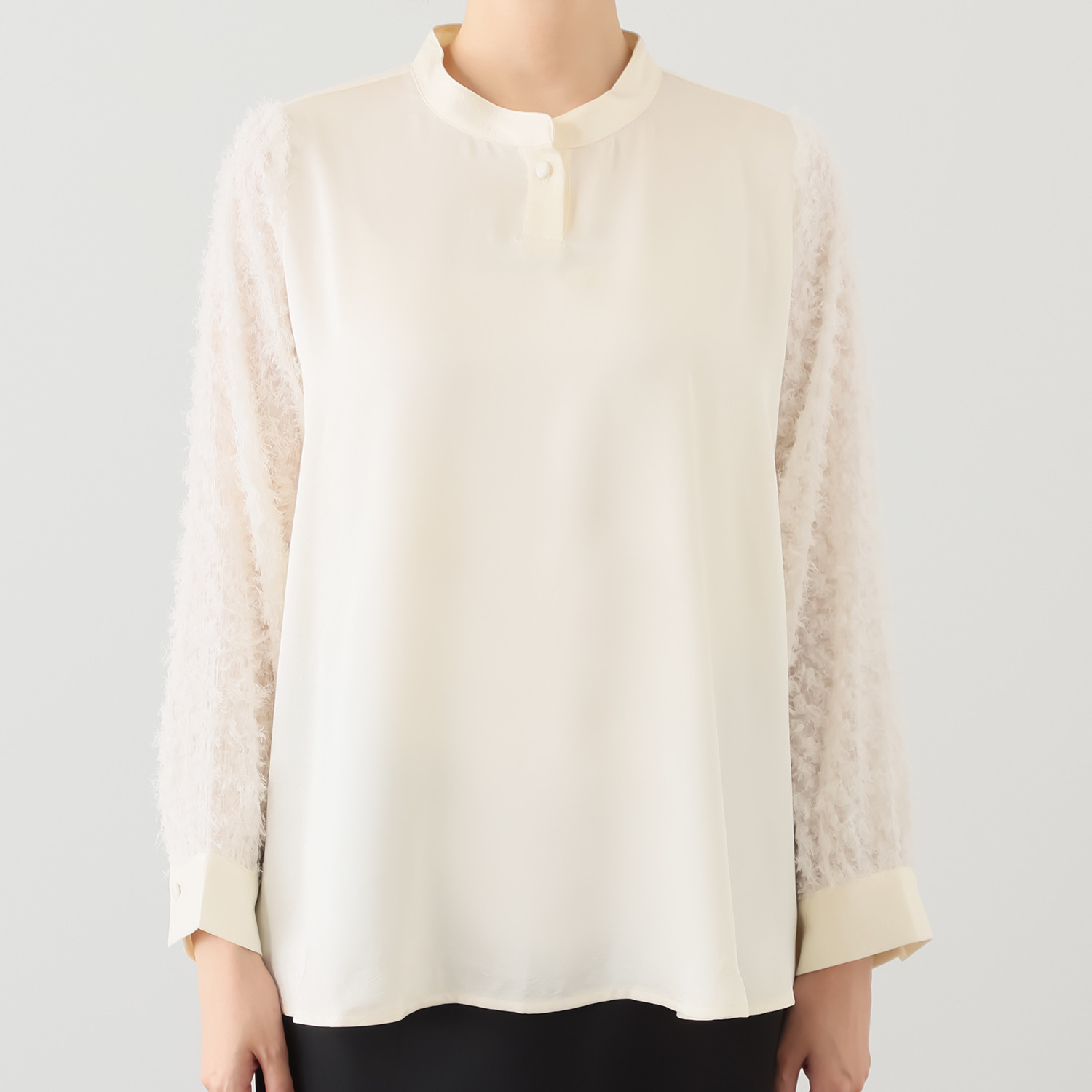 ミューリエ つやっ、とろっ、ふわっの ３重奏 異素材コンビブラウス