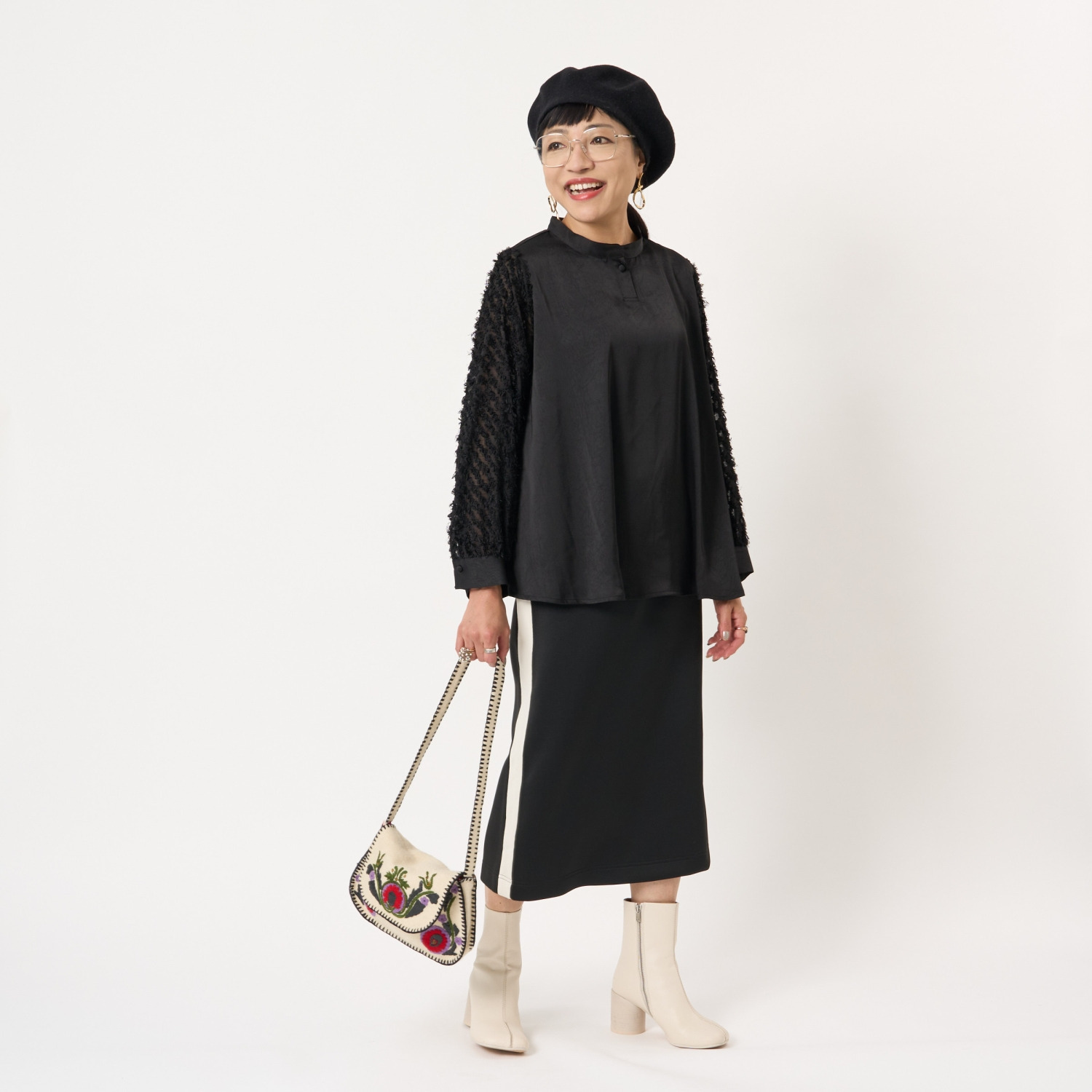 ミューリエ つやっ、とろっ、ふわっの ３重奏 異素材コンビブラウス