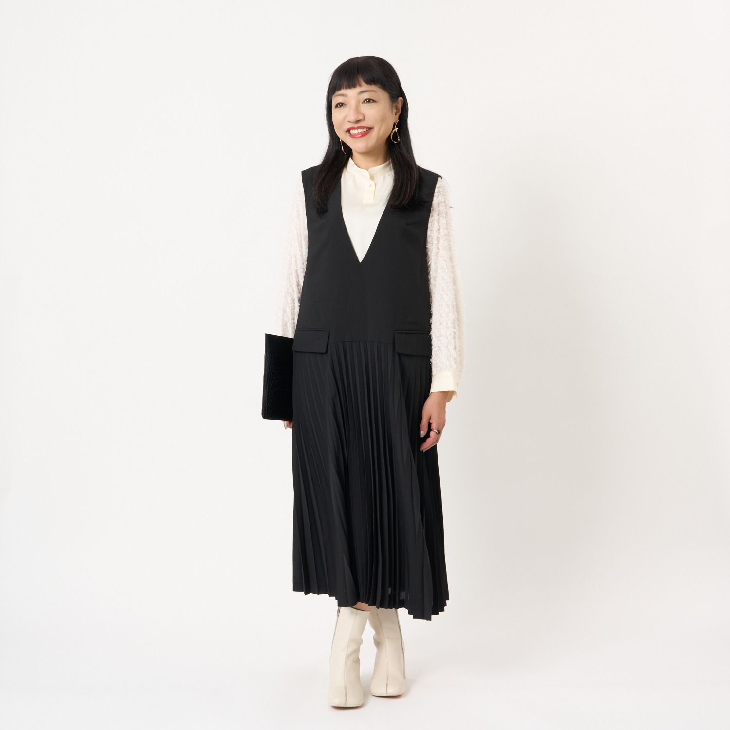 ミューリエ つやっ、とろっ、ふわっの ３重奏 異素材コンビブラウス