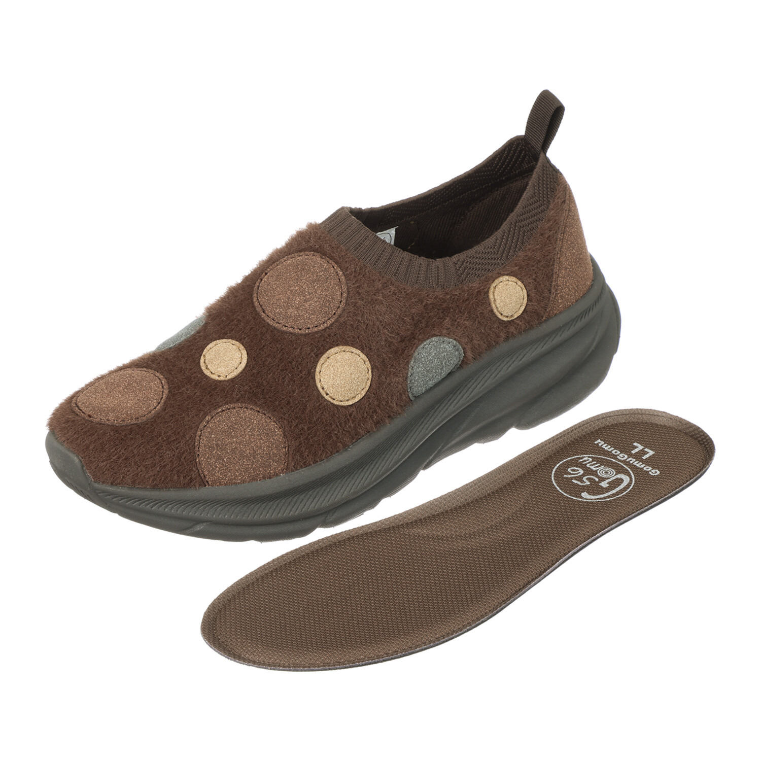 ゴムゴム 丸洗いできる ふわふわニット ドットデザイン 厚底軽量シューズ