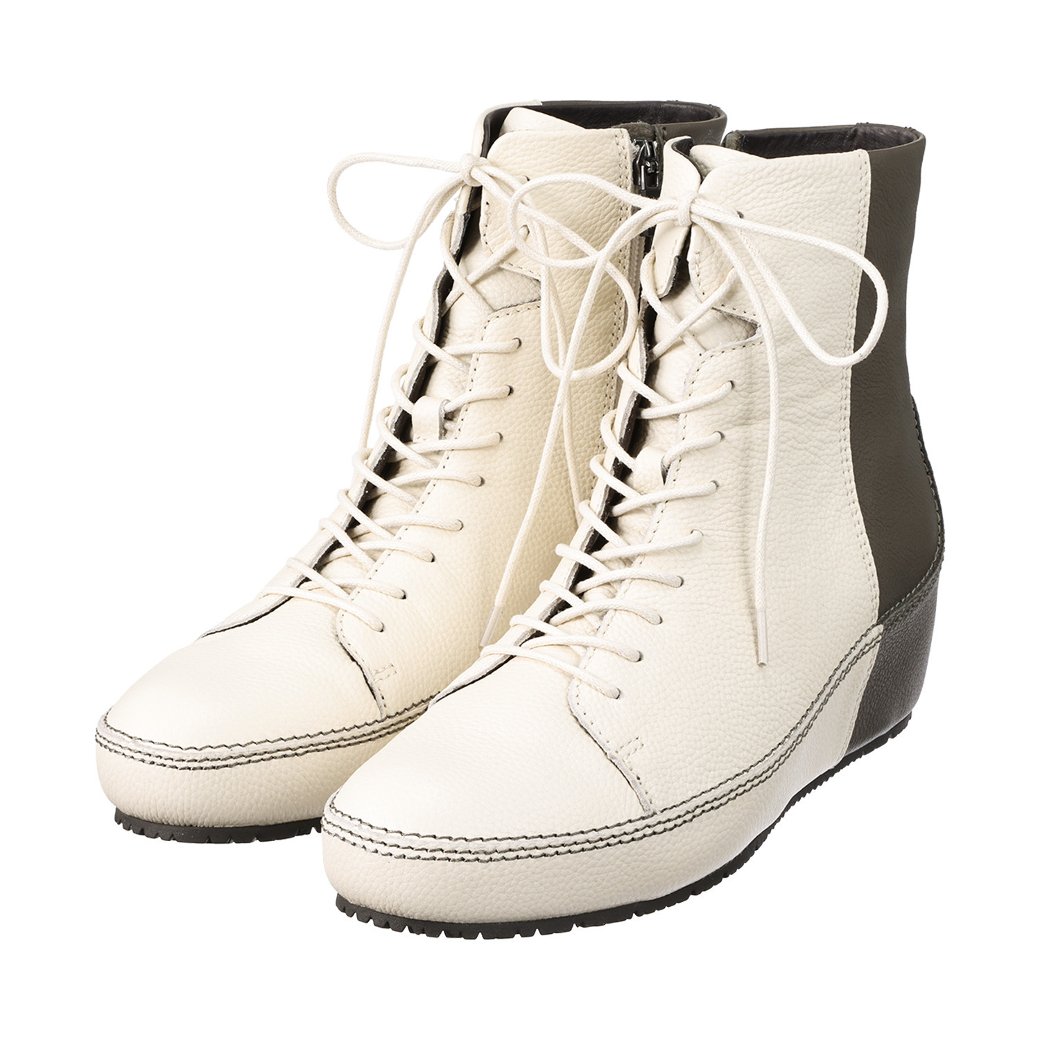 ヒナ　デイグリーン 日本製 上質牛革が奏でる 大人のレースアップ インヒール調ブーツ