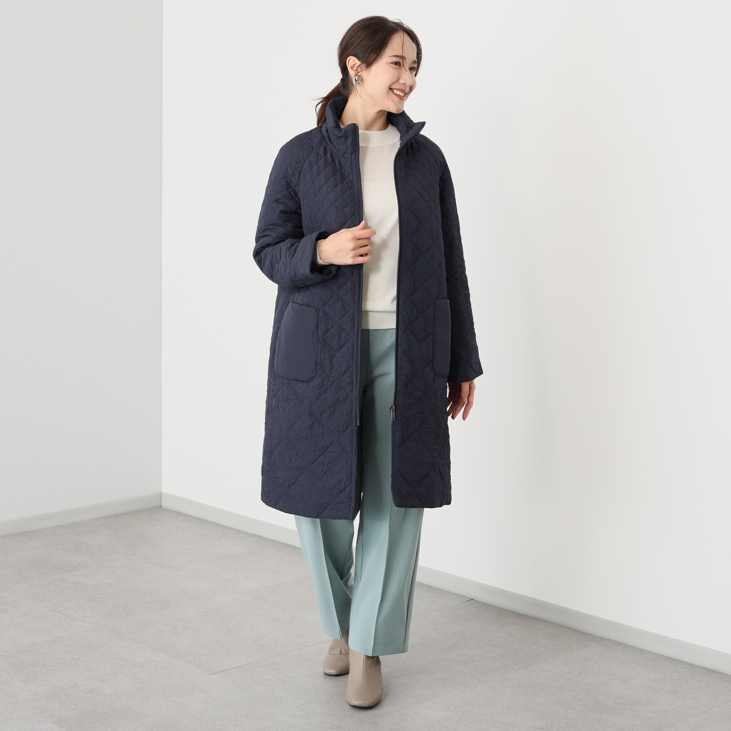 元町ゼラール ワッシャータフタ グラデーションキルト スタンドロングコート