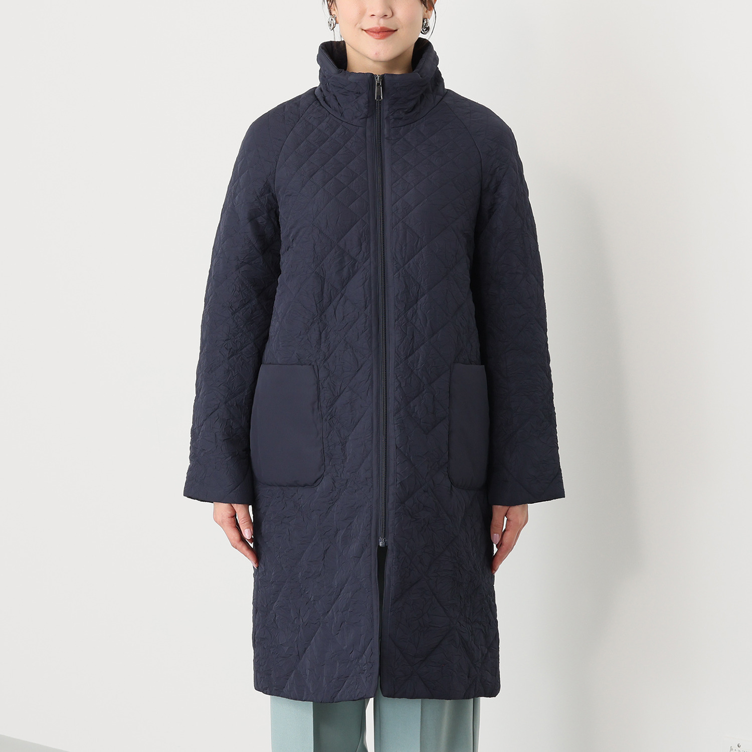 元町ゼラール ワッシャータフタ グラデーションキルト スタンドロングコート