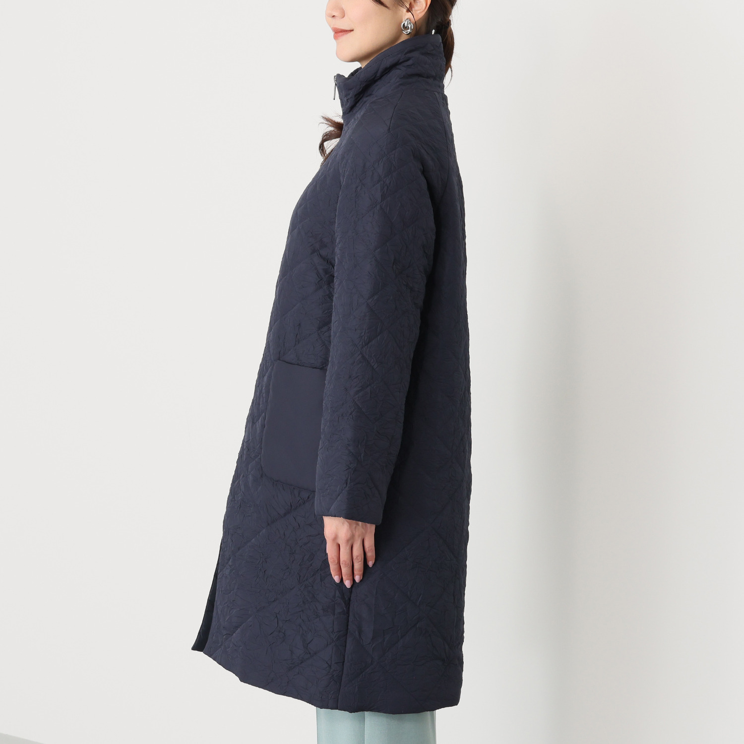 元町ゼラール ワッシャータフタ グラデーションキルト スタンドロングコート