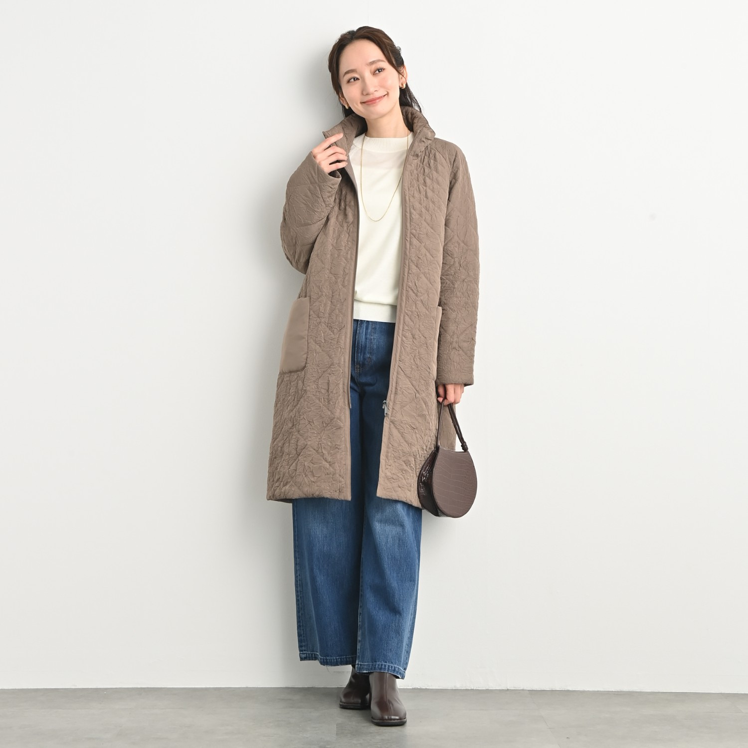 元町ゼラール ワッシャータフタ グラデーションキルト スタンドロングコート