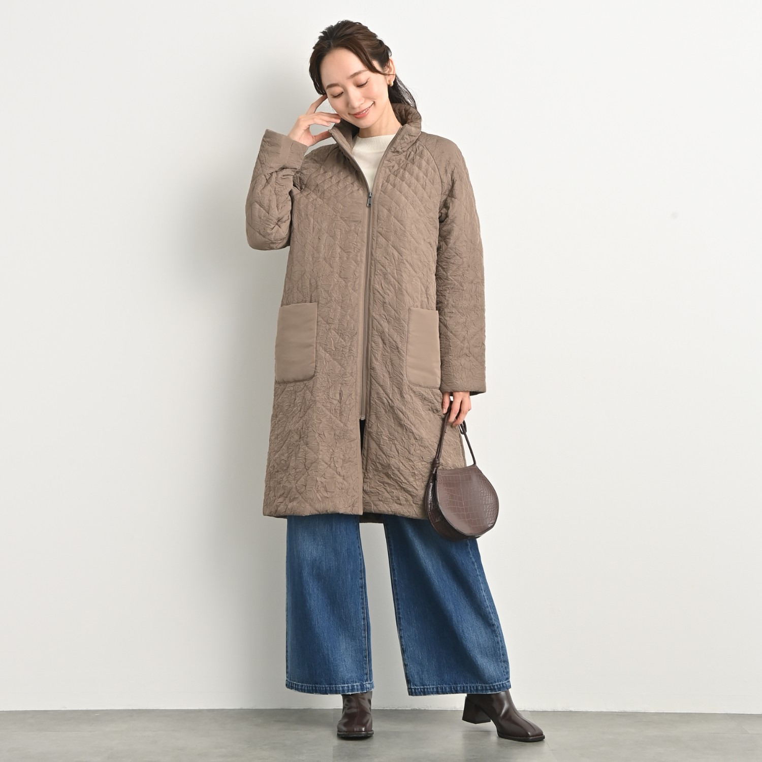 元町ゼラール ワッシャータフタ グラデーションキルト スタンドロングコート