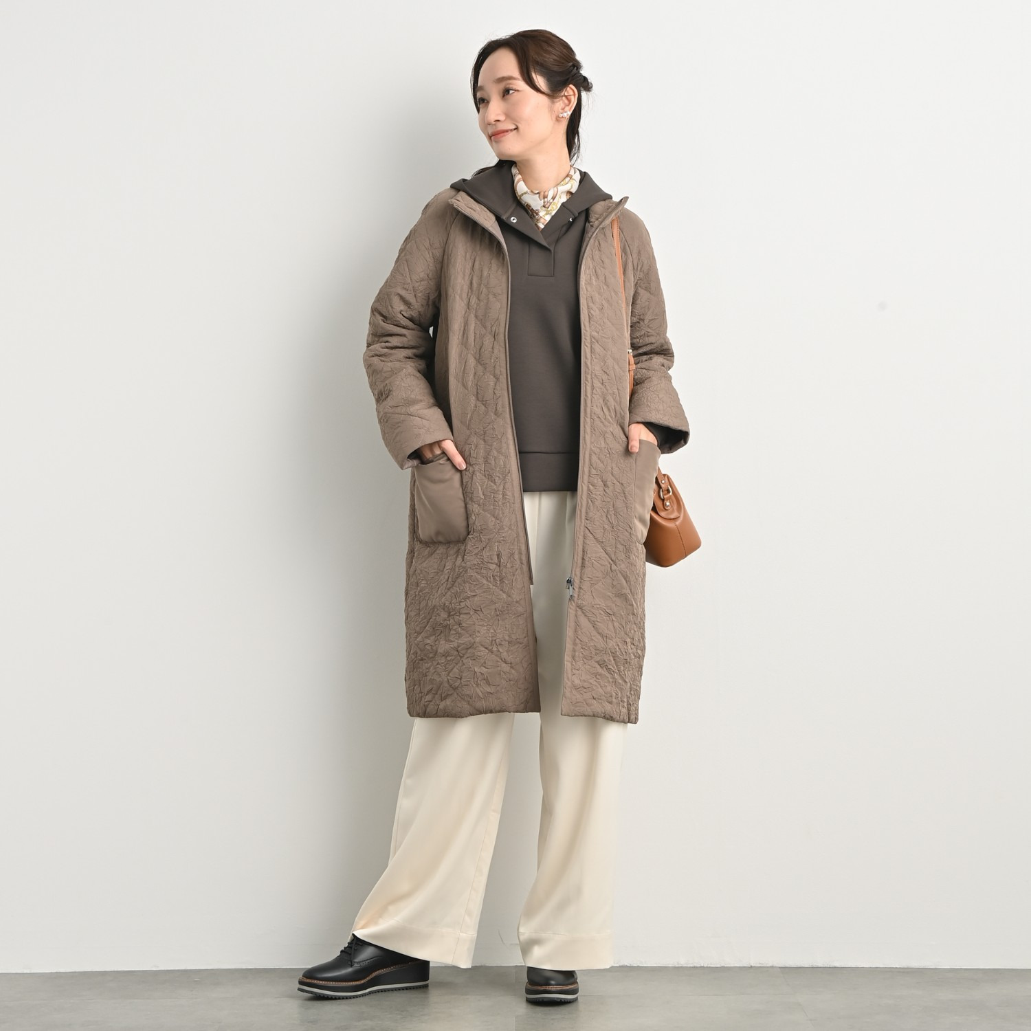 元町ゼラール ワッシャータフタ グラデーションキルト スタンドロングコート