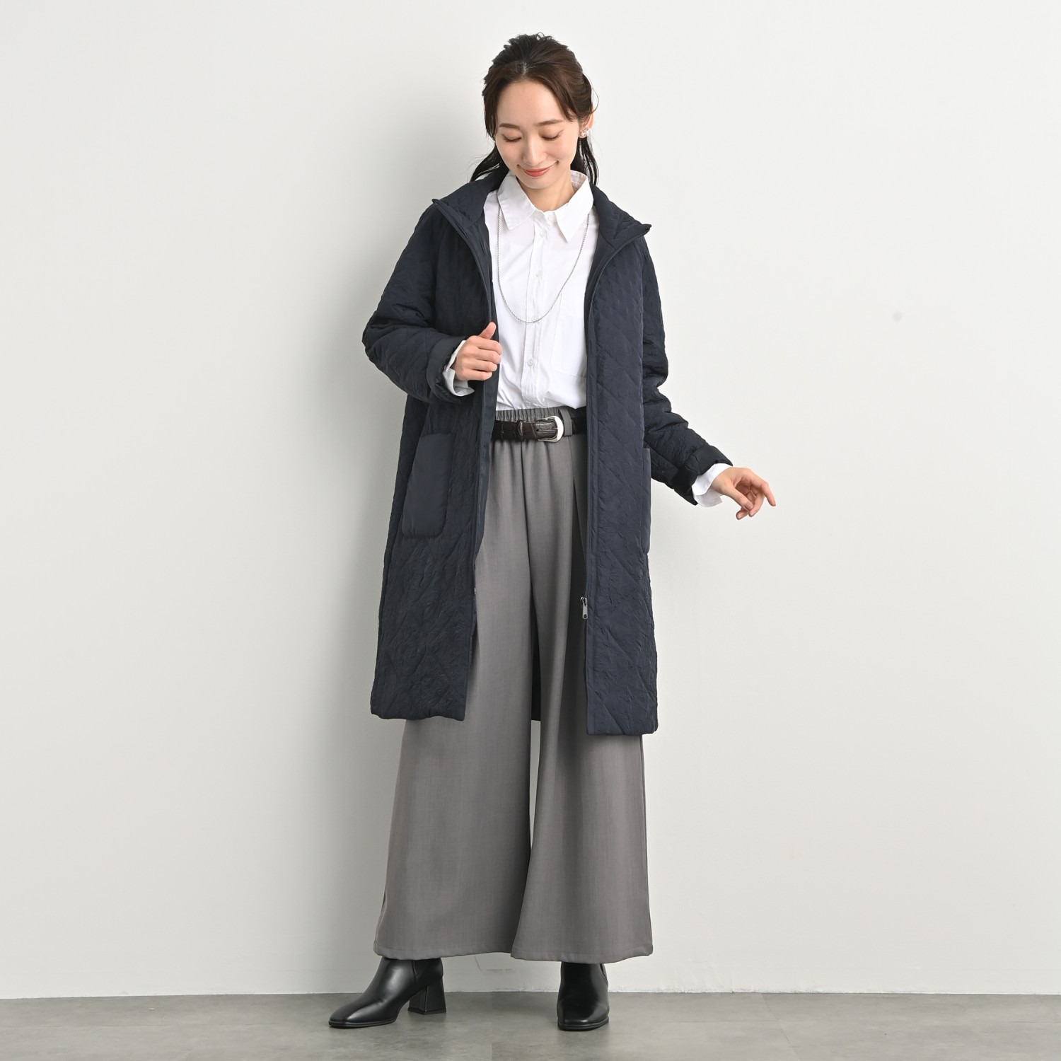 元町ゼラール ワッシャータフタ グラデーションキルト スタンドロングコート