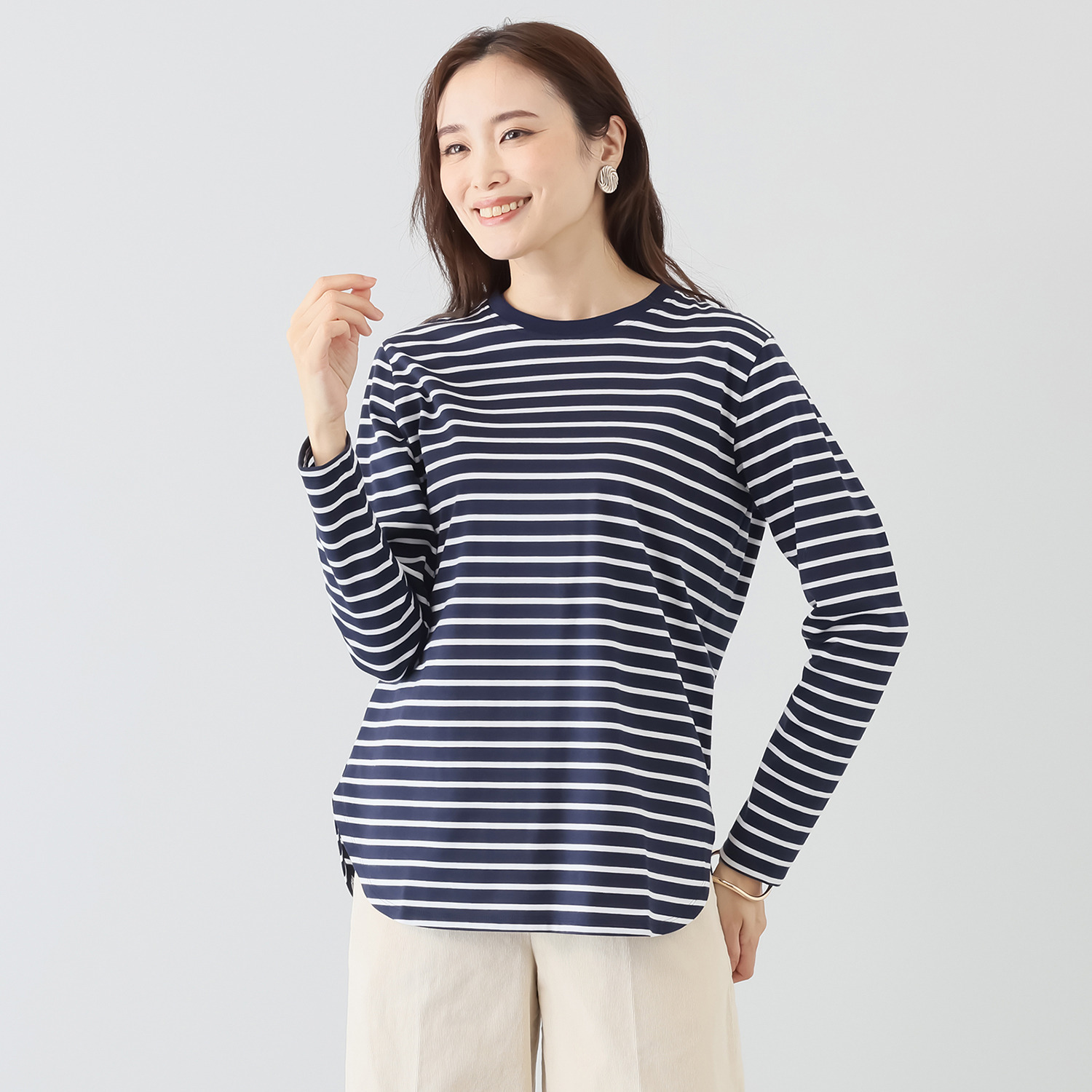 亀　恭子セレクト！ シャルルポ 日本製 ギザコットン混 長袖プルオーバー