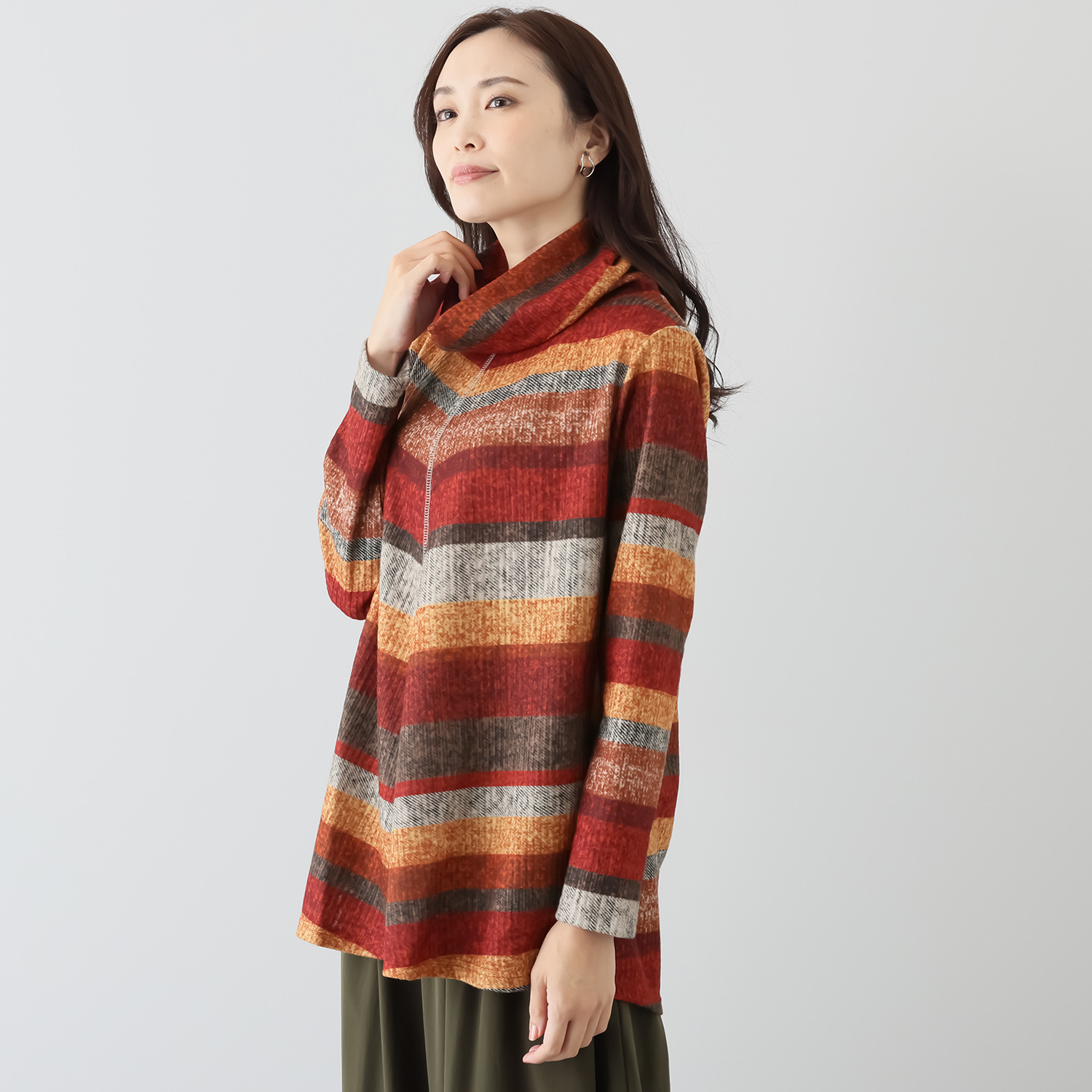 コイビトミサキ 起毛 マルチカラー ボーダーチュニック