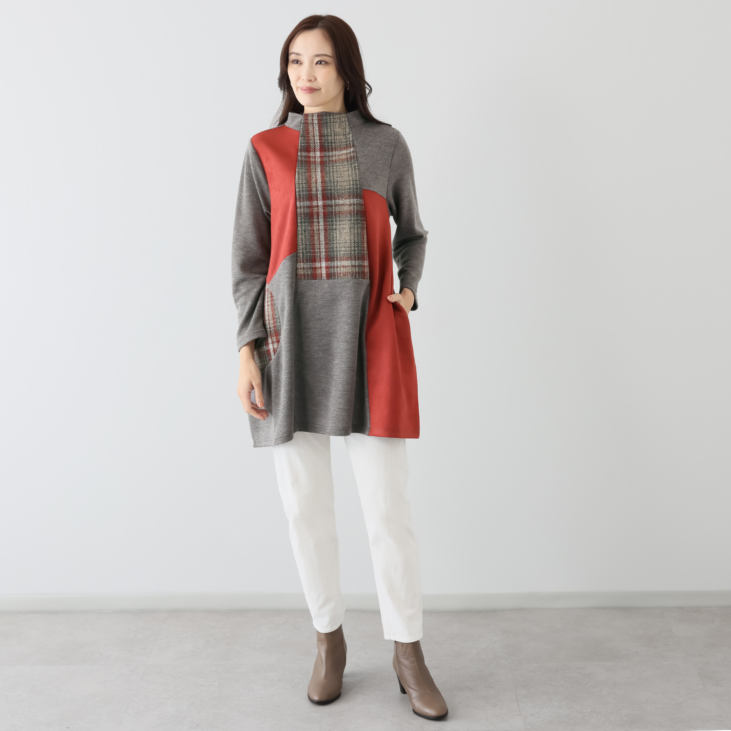 コイビトミサキ チェック柄 切替デザインチュニック