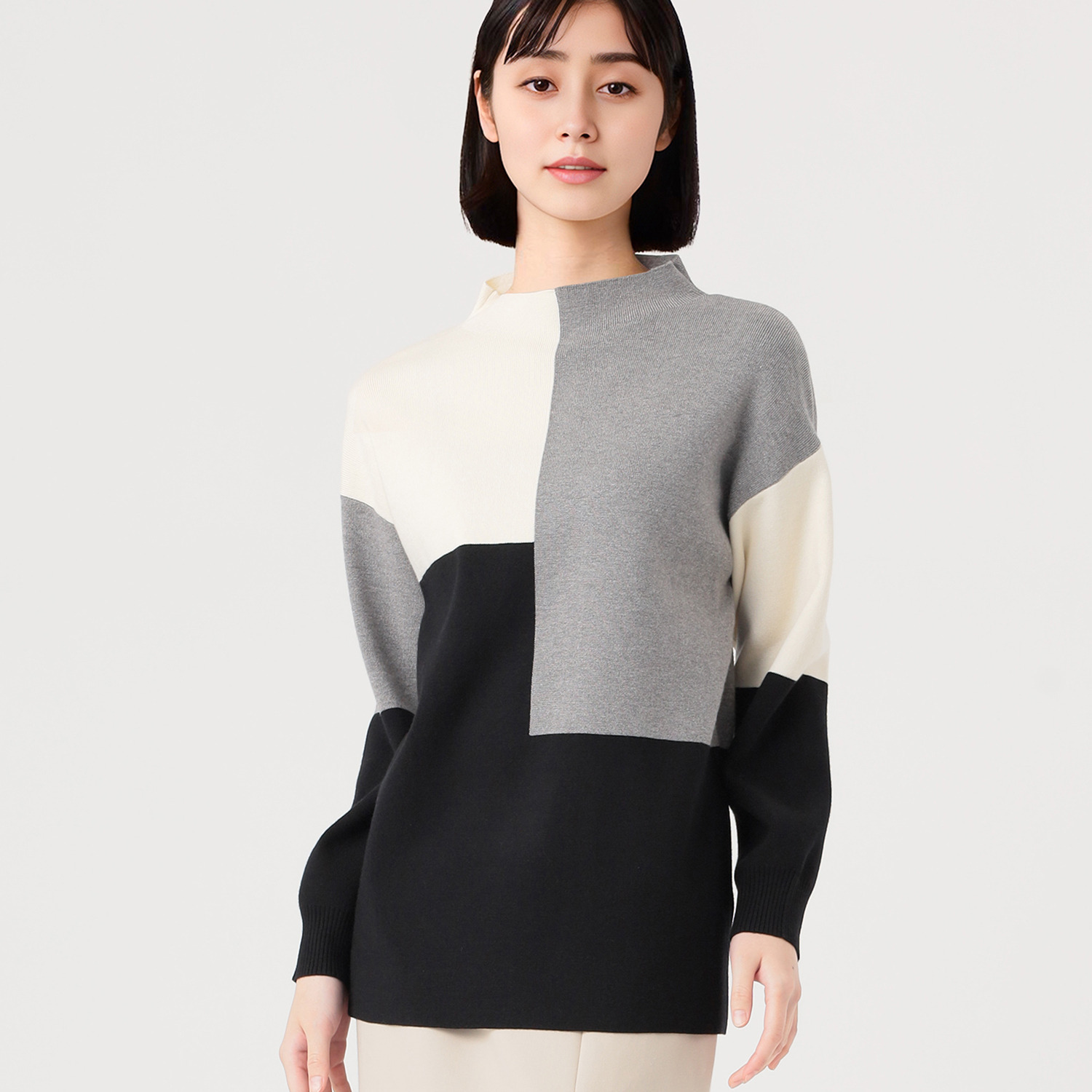 コイビトミサキ ブロッキング 配色ニット プルオーバー