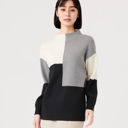 コイビトミサキ ブロッキング 配色ニット プルオーバー